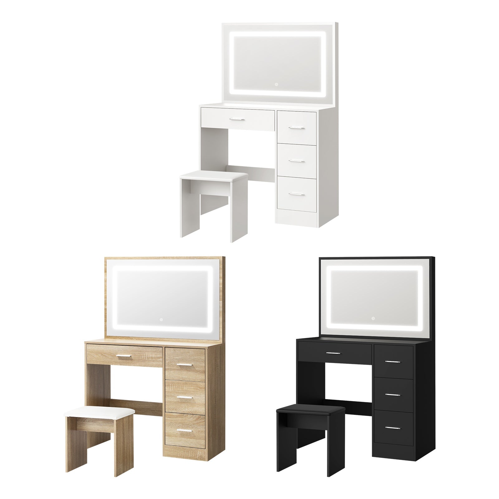 Oikiture Dressing Table Stool Set Large Makeup Mirror LED Light Vanity - Sunyee