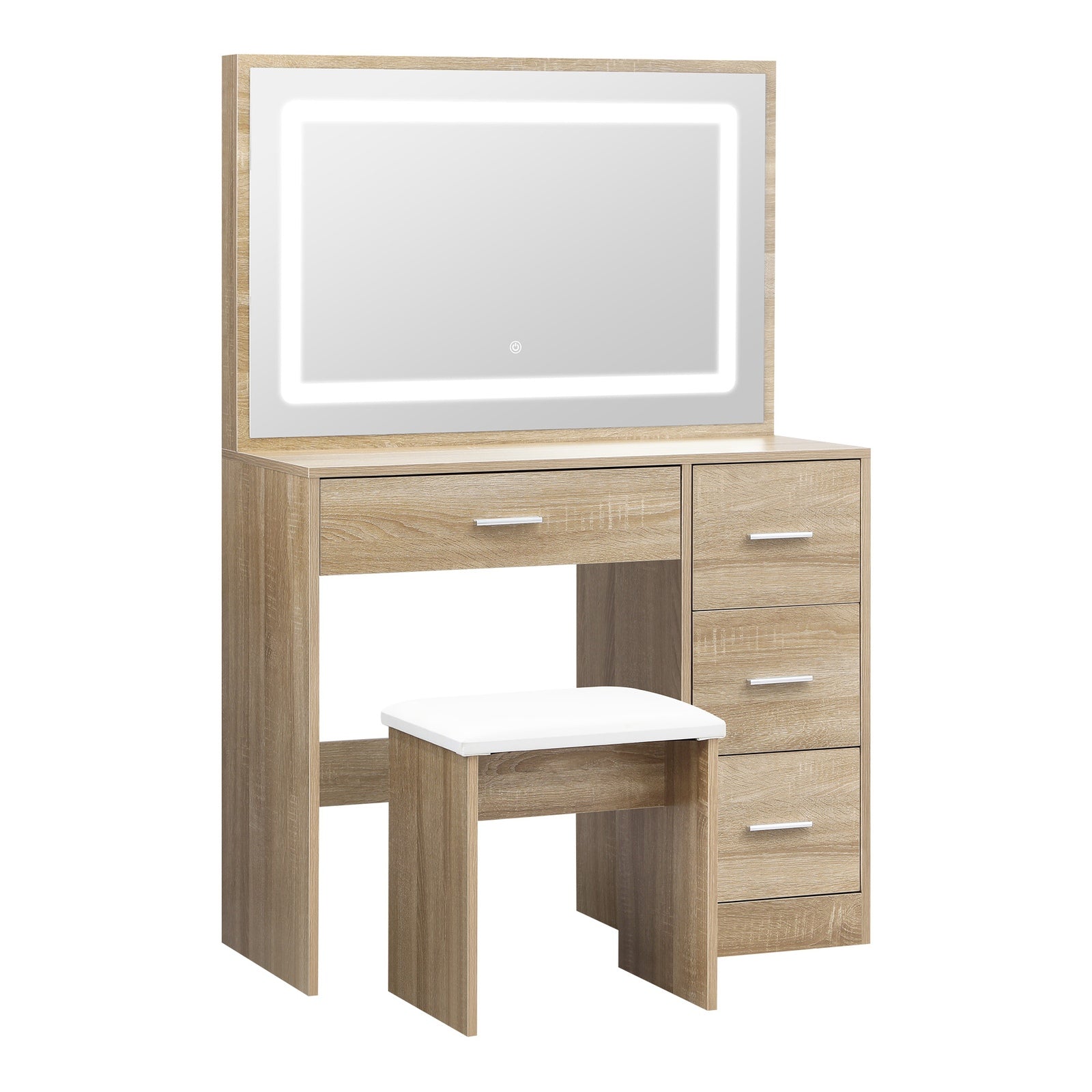 Oikiture Dressing Table Stool Set Large Makeup Mirror LED Light Vanity Natural - Sunyee