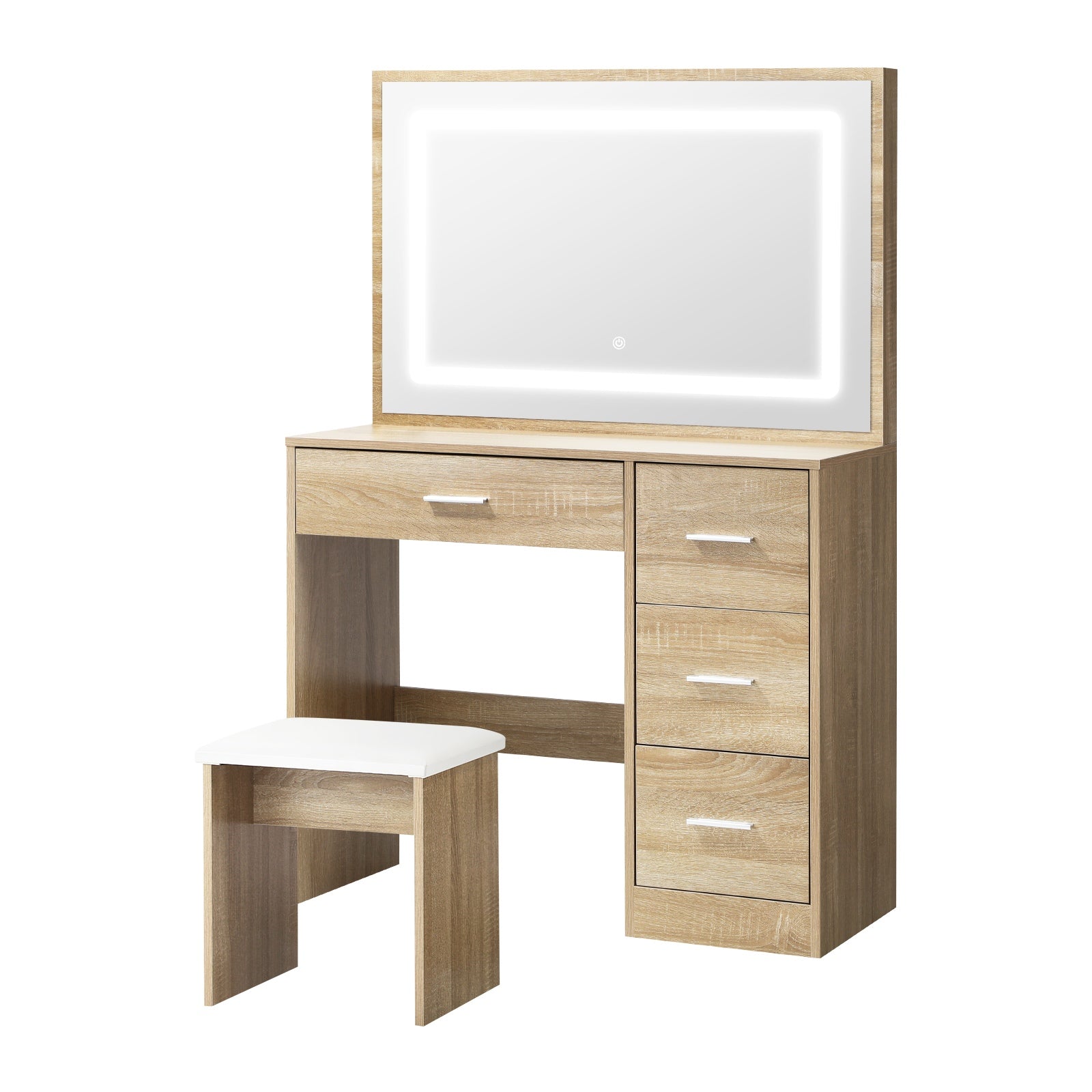 Oikiture Dressing Table Stool Set Large Makeup Mirror LED Light Vanity Natural - Sunyee