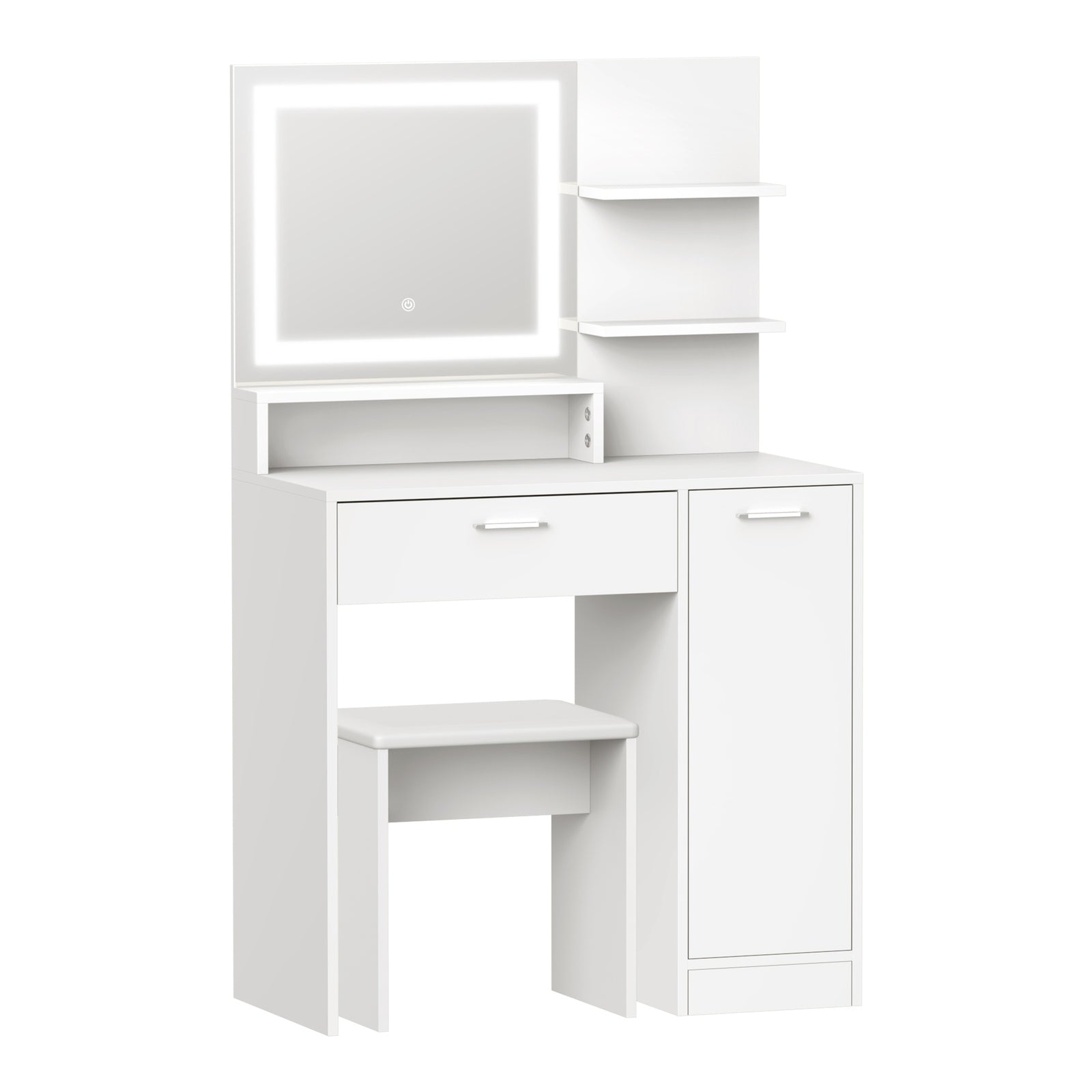 Oikiture Dressing Table Stool Set Makeup Mirror LED Light Large Cabinet White - Sunyee