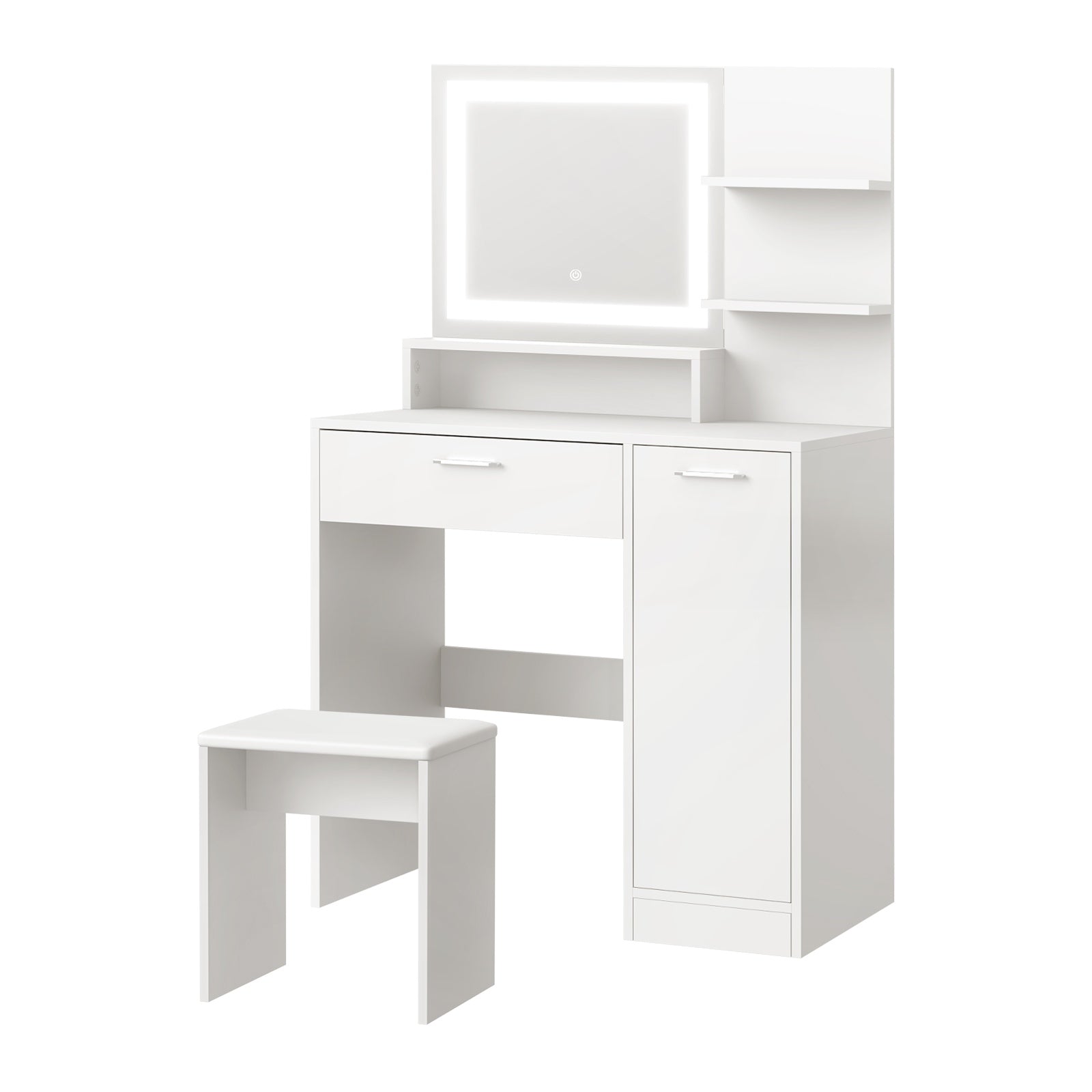 Oikiture Dressing Table Stool Set Makeup Mirror LED Light Large Cabinet White - Sunyee