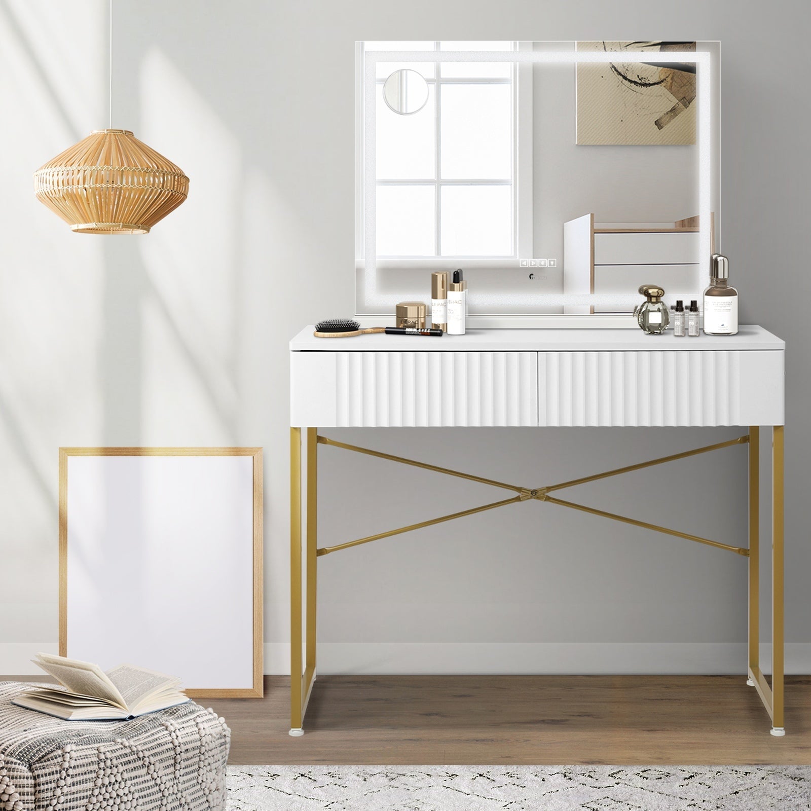 Oikiture Dressing Table Bluetooth Makeup Mirror 80x62cm Crystal Vanity Mirrors - Sunyee