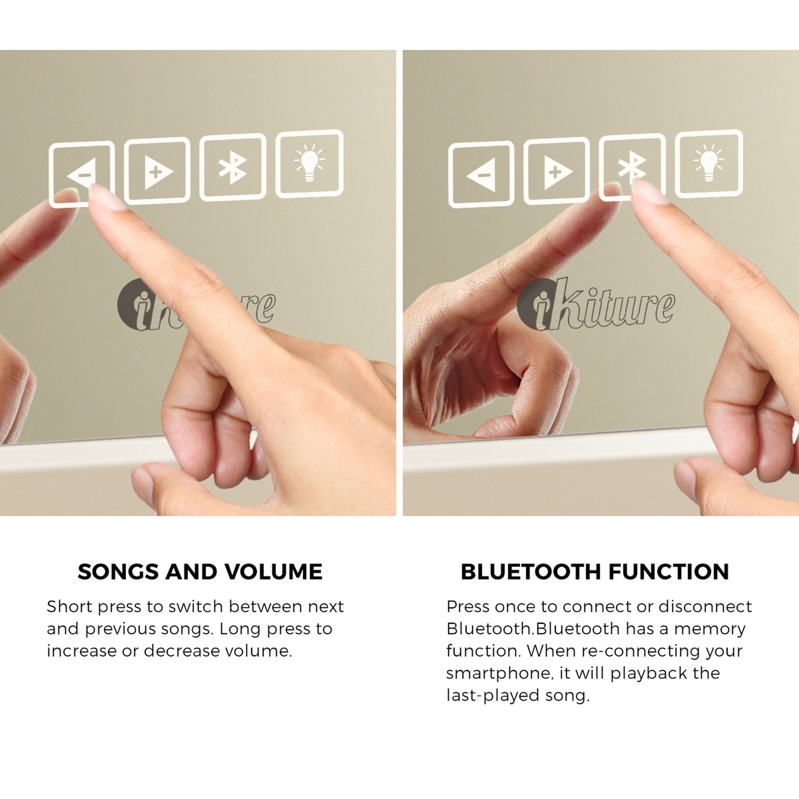 Oikiture Dressing Table Bluetooth Makeup Mirror 80x62cm Crystal Vanity Mirrors - Sunyee