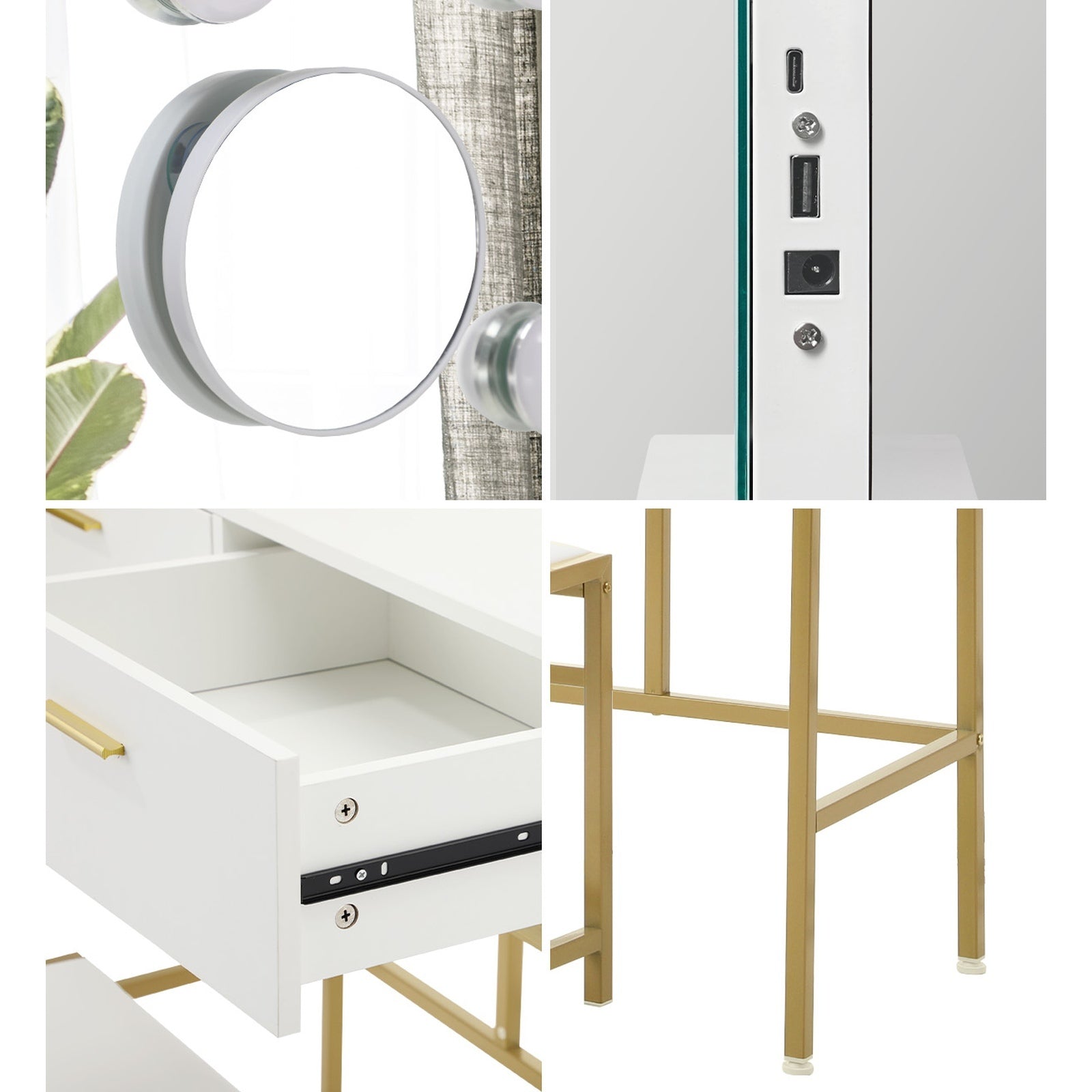 Oikiture Dressing Table Bluetooth Makeup Mirror 80x62cm Crystal Vanity Mirrors - Sunyee