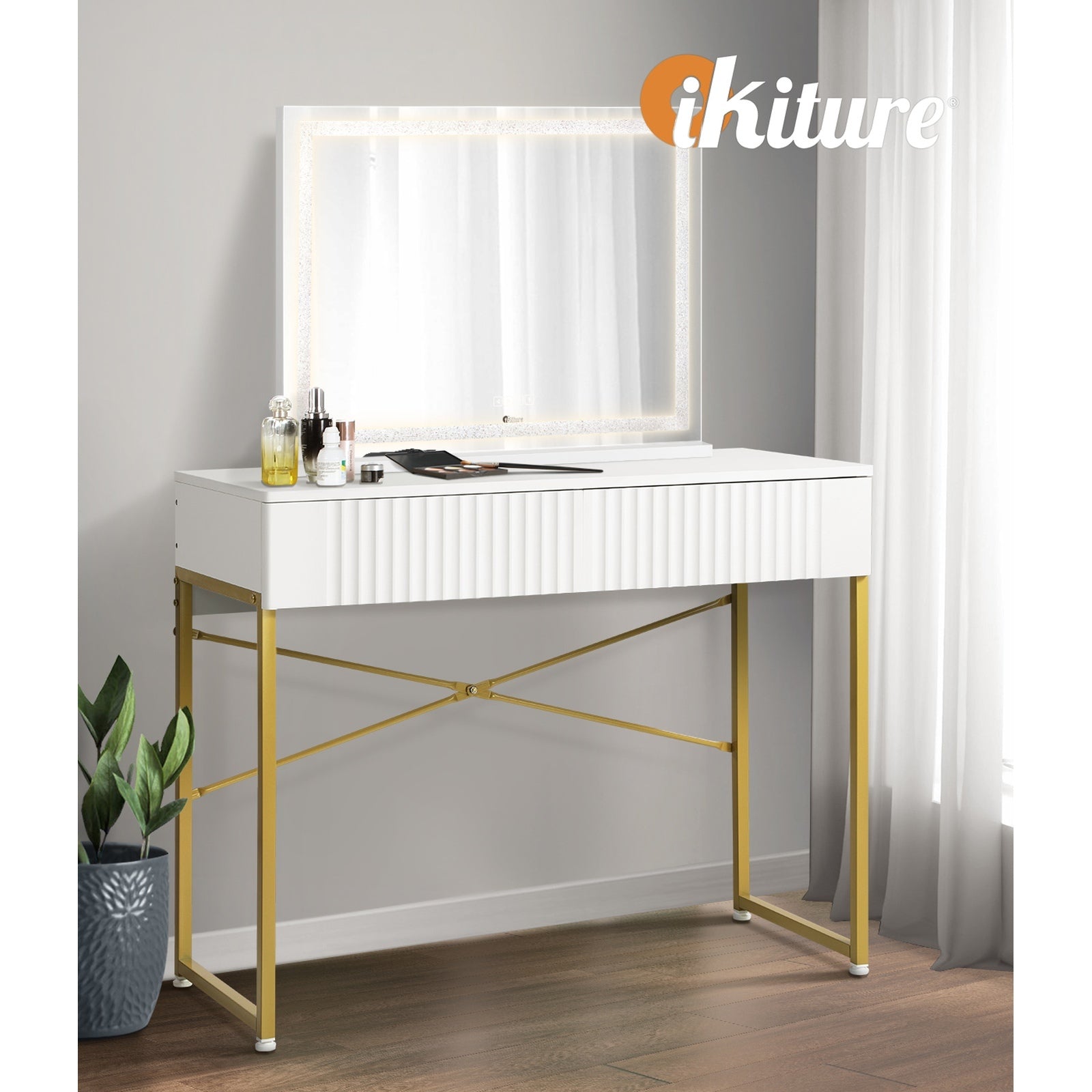 Oikiture Dressing Table Bluetooth Makeup Mirror 80x62cm Crystal Vanity Mirrors - Sunyee