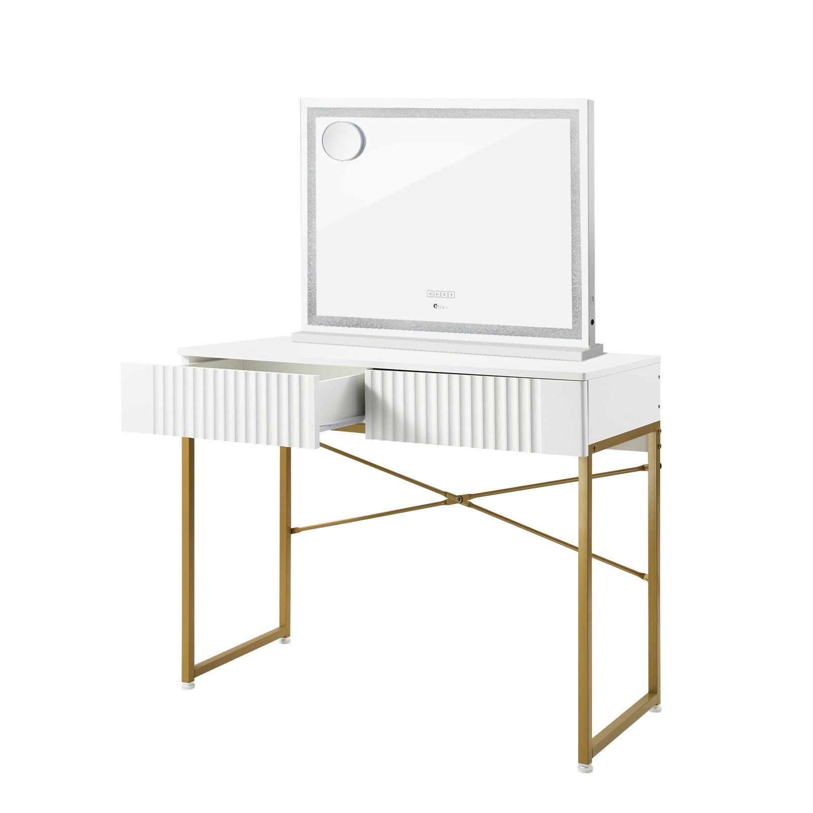 Oikiture Dressing Table Bluetooth Makeup Mirror 80x62cm Crystal Vanity Mirrors - Sunyee