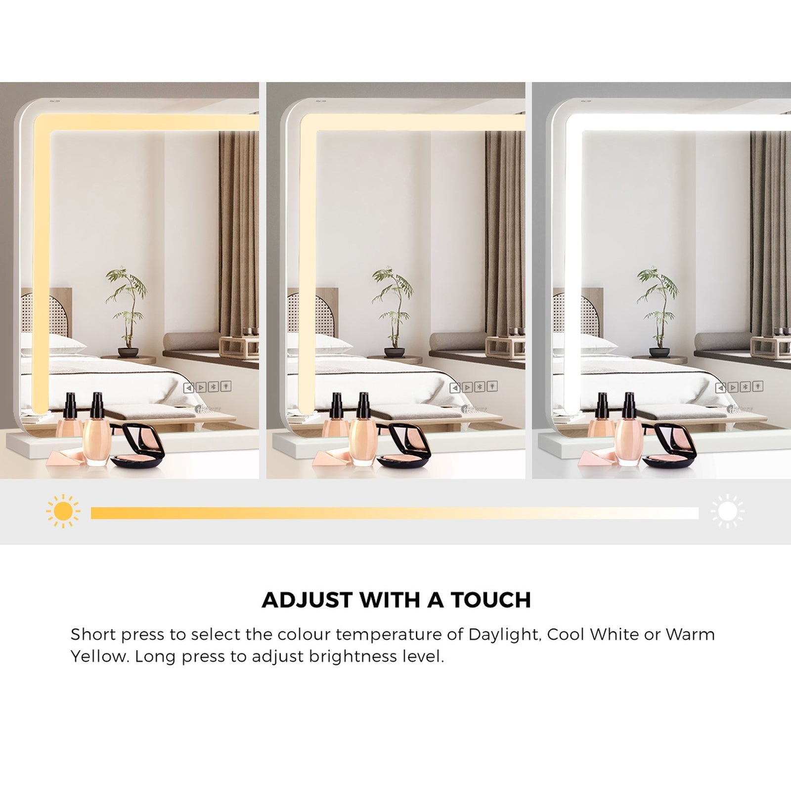 Oikiture Dressing Table Bluetooth Hollywood Makeup Mirror 80x62cm Vanity Mirrors - Sunyee