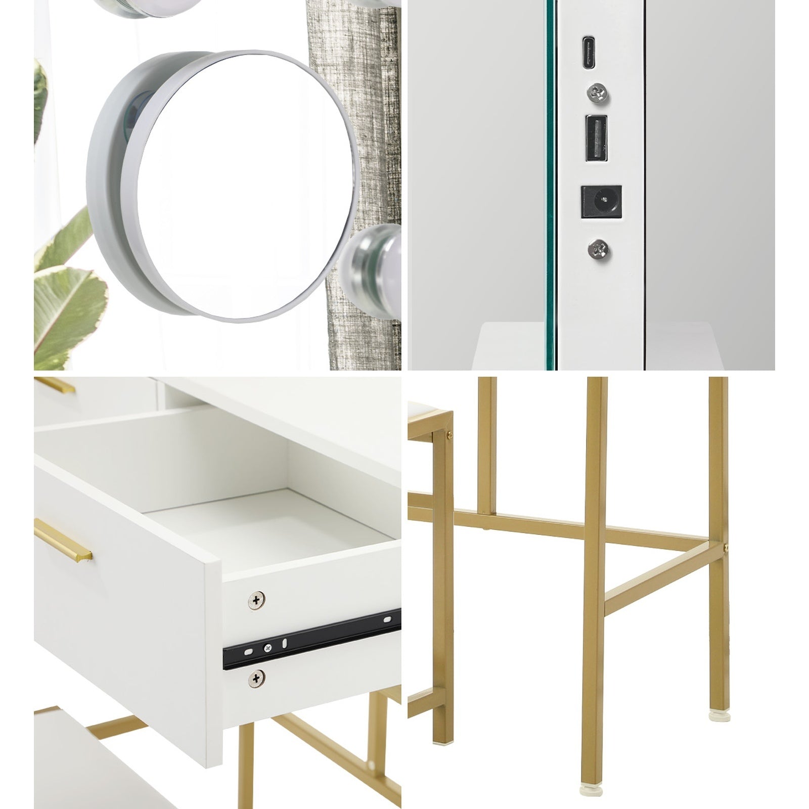 Oikiture Dressing Table Bluetooth Hollywood Makeup Mirror 80x62cm Vanity Mirrors - Sunyee