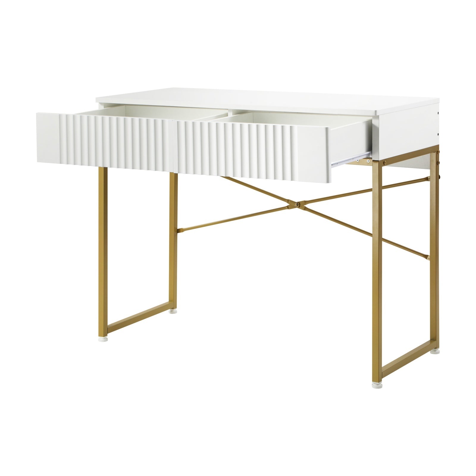 Oikiture Dressing Table Vanity Makeup Desk 2 Drawers White and Gold - Sunyee