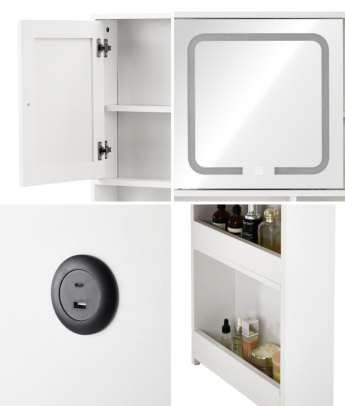 Oikiture Dressing Table Stool Set LED Mirror Makeup Desk With Charging Station - Sunyee