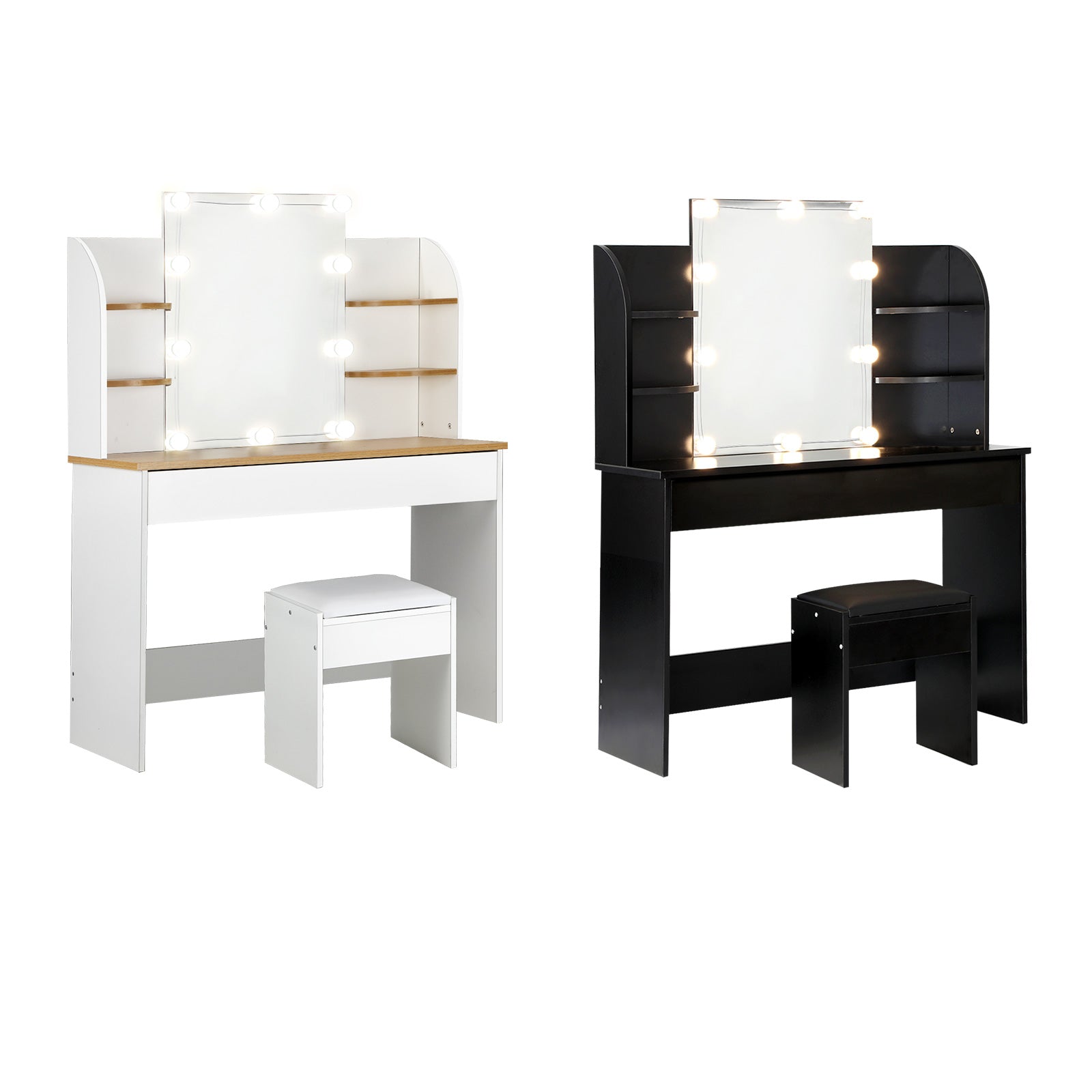 Oikiture Dressing Table Stool Set Makeup Mirror Storage Drawer 10 LED Bulbs - Sunyee