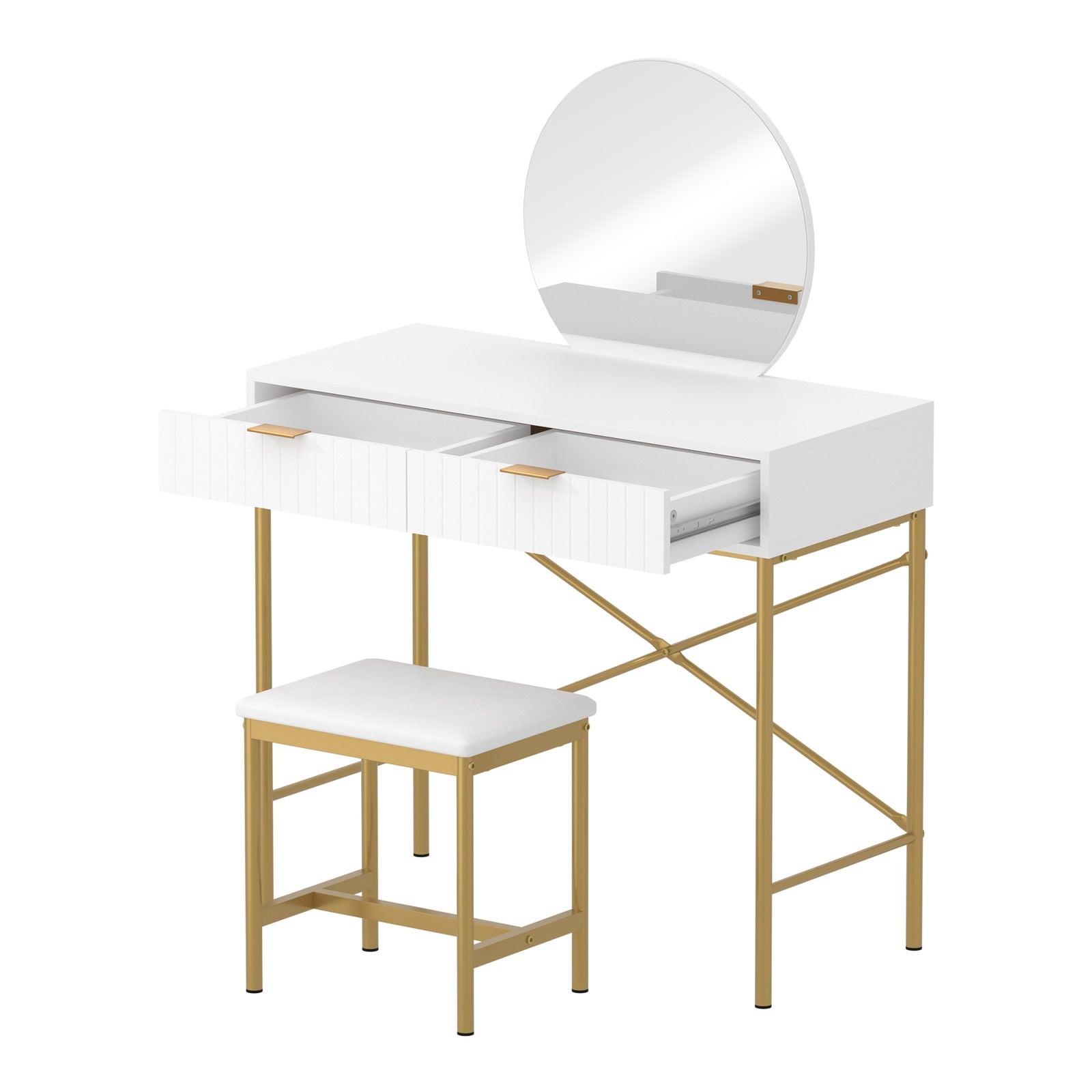 Oikiture Dressing Table Stool Set with Mirror Vanity Makeup Desk 2 Drawers - Sunyee