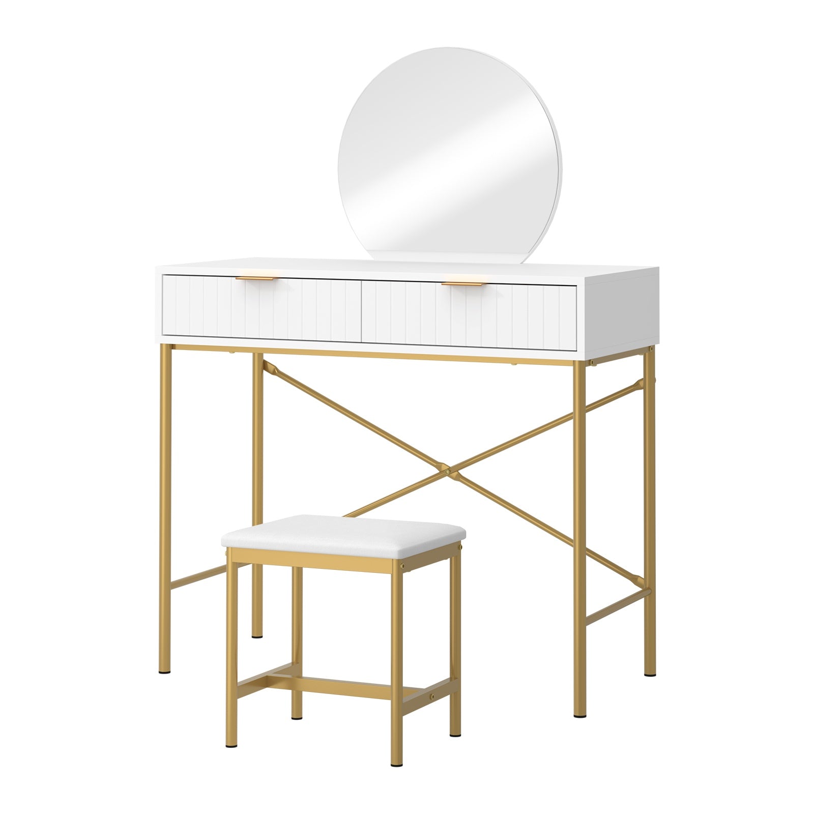 Oikiture Dressing Table Stool Set with Mirror Vanity Makeup Desk 2 Drawers - Sunyee