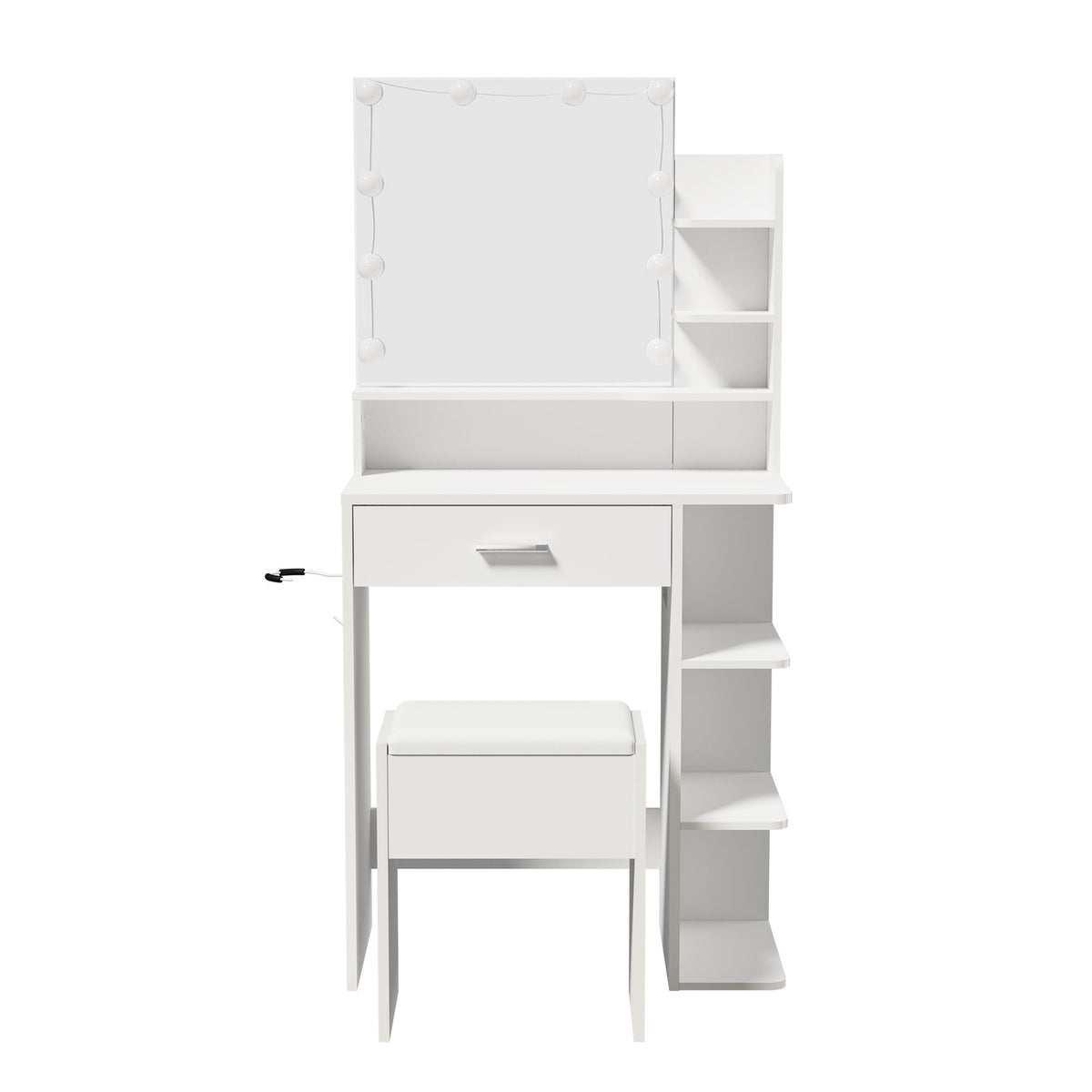 Oikiture Small Dressing Table Set LED Lights Makeup Mirror Vanity Desk White