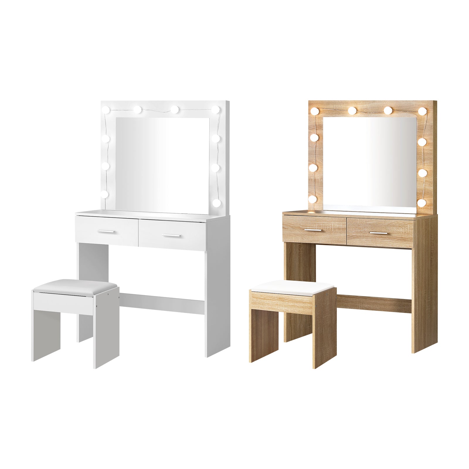 Oikiture Dressing Table Stool Set Makeup Mirror Storage Desk 10 LED Bulbs - Sunyee