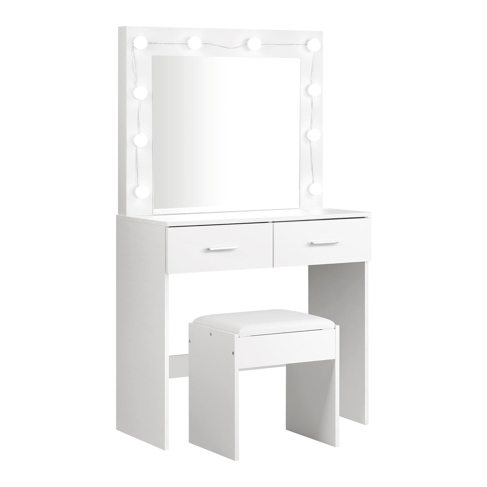 Oikiture Dressing Table Stool Set Makeup Mirror Storage Desk 10 LED Bulbs White - Sunyee