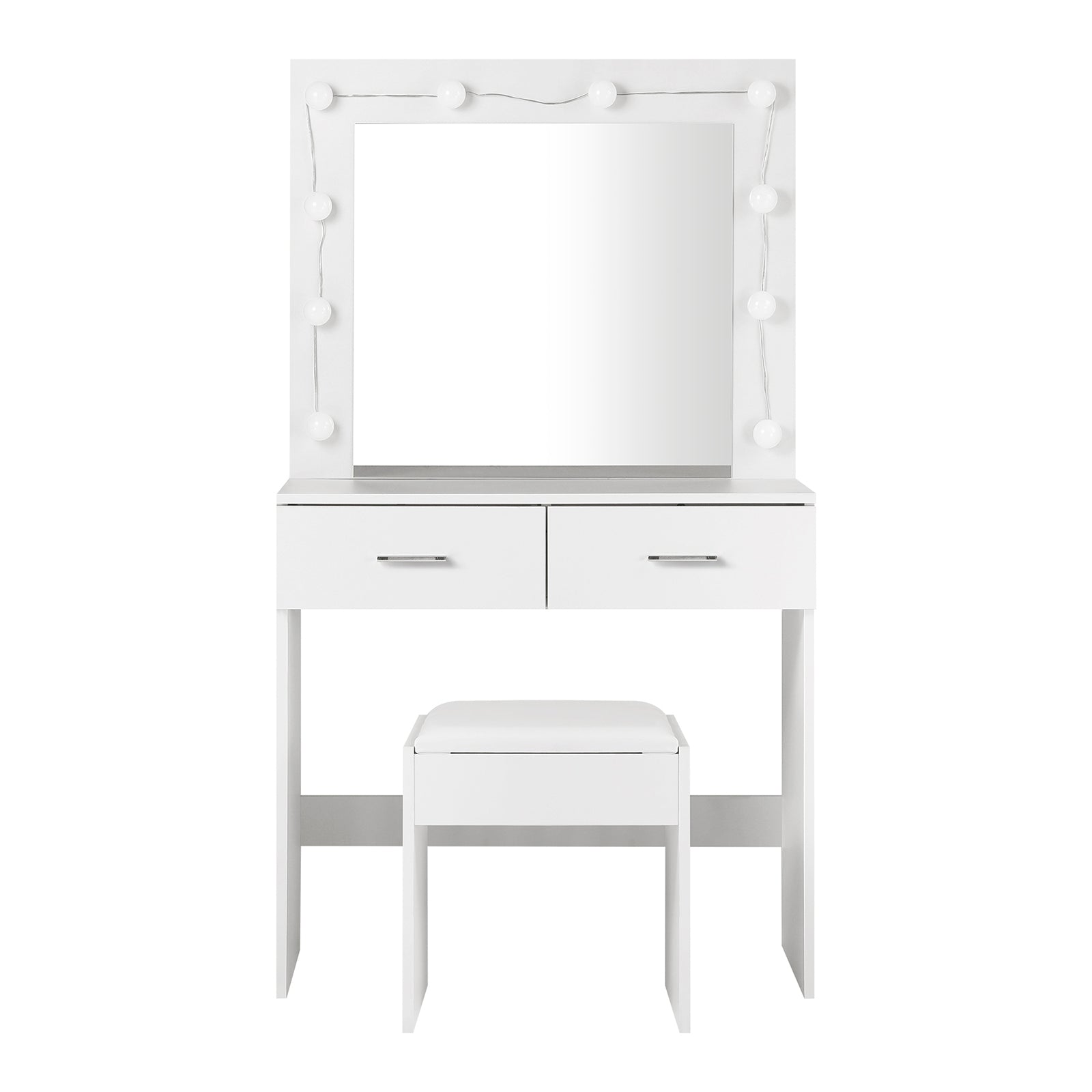 Oikiture Dressing Table Stool Set Makeup Mirror Storage Desk 10 LED Bulbs White - Sunyee