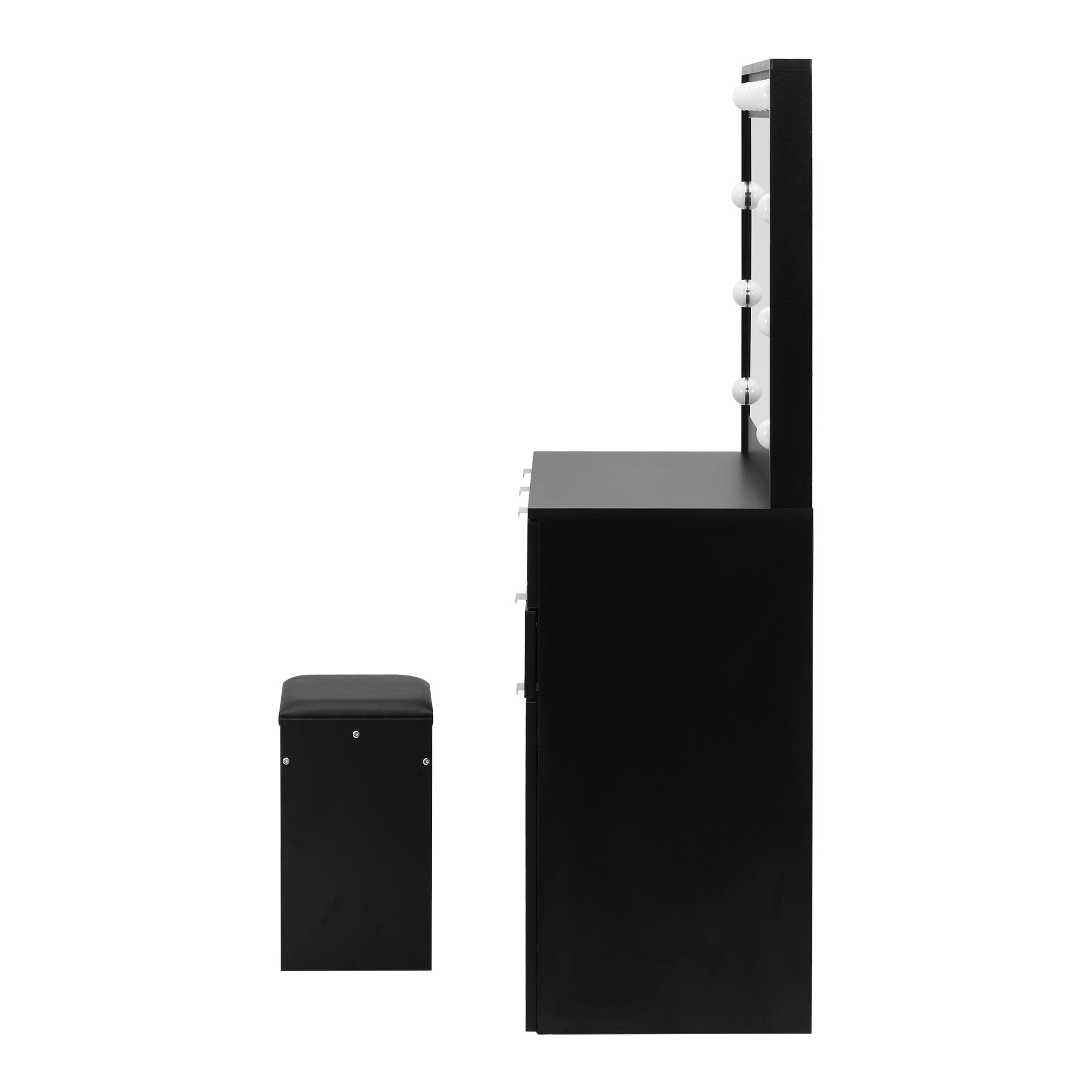 Oikiture Dressing Table Stool Set Makeup Large Mirror Dresser 12 LED Bulbs Black - Sunyee