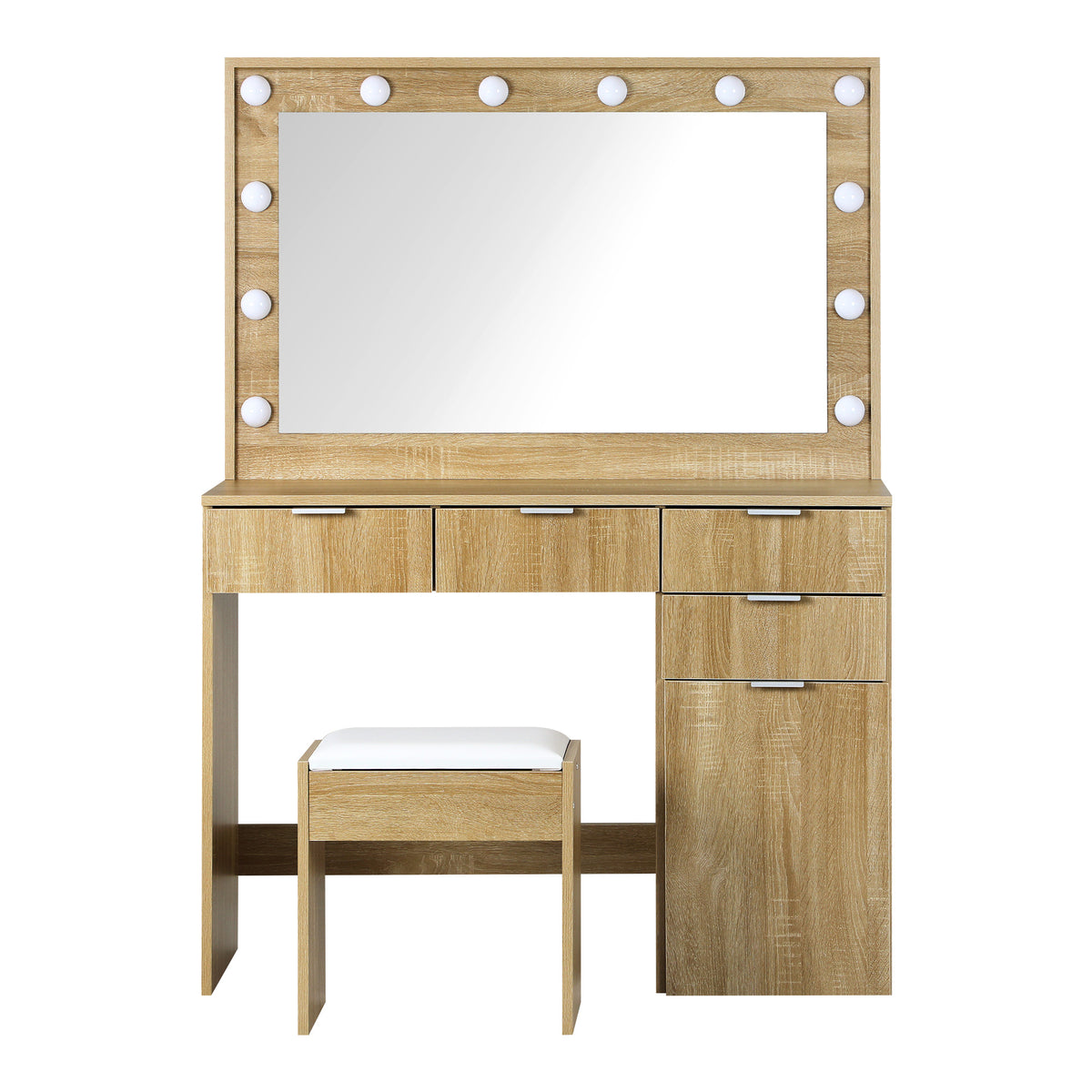 Oikiture Dressing Table Stool Set Makeup Large Mirror Dresser 12 LED B