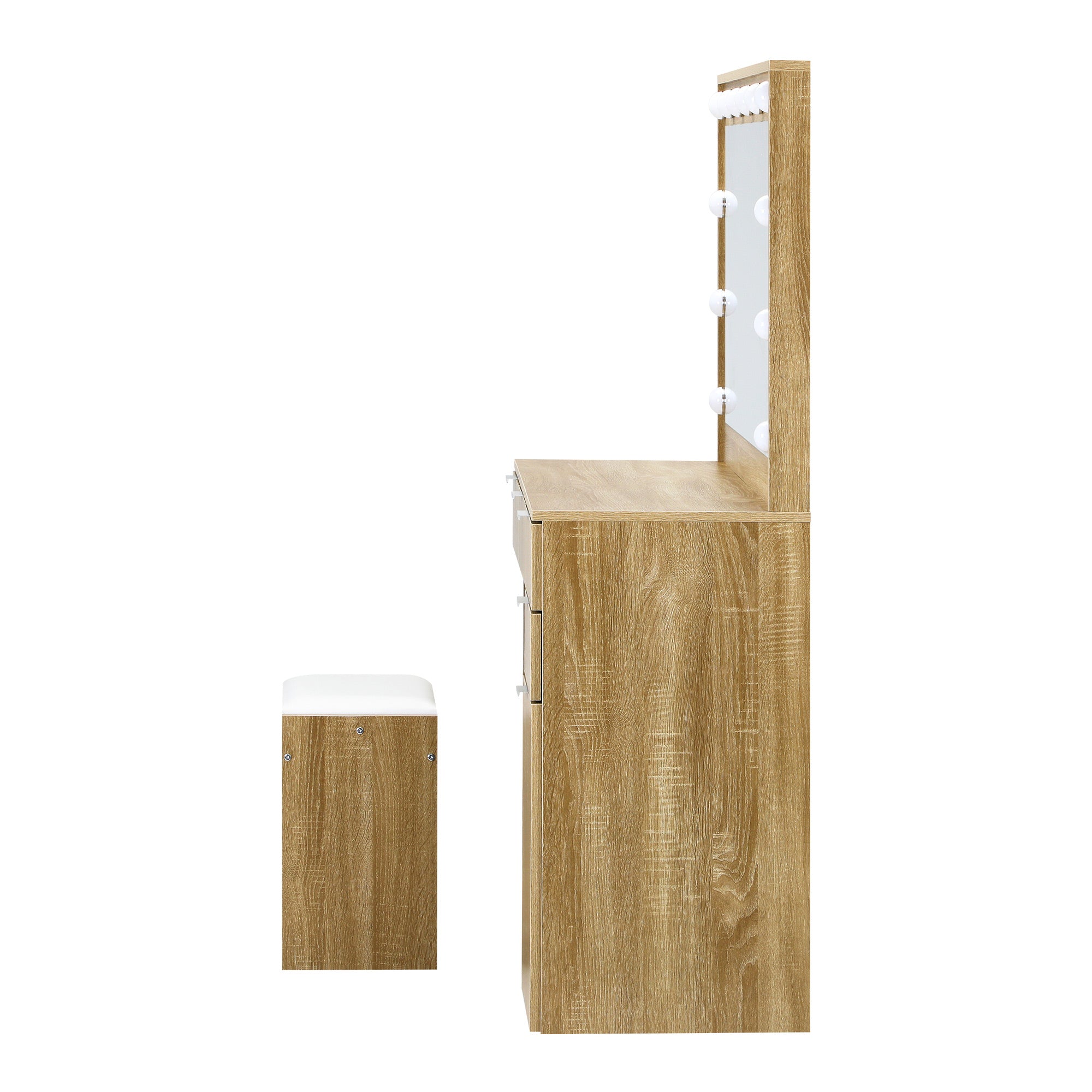 Oikiture Dressing Table Stool Set Makeup Large Mirror Dresser 12 LED Bulbs Oak - Sunyee