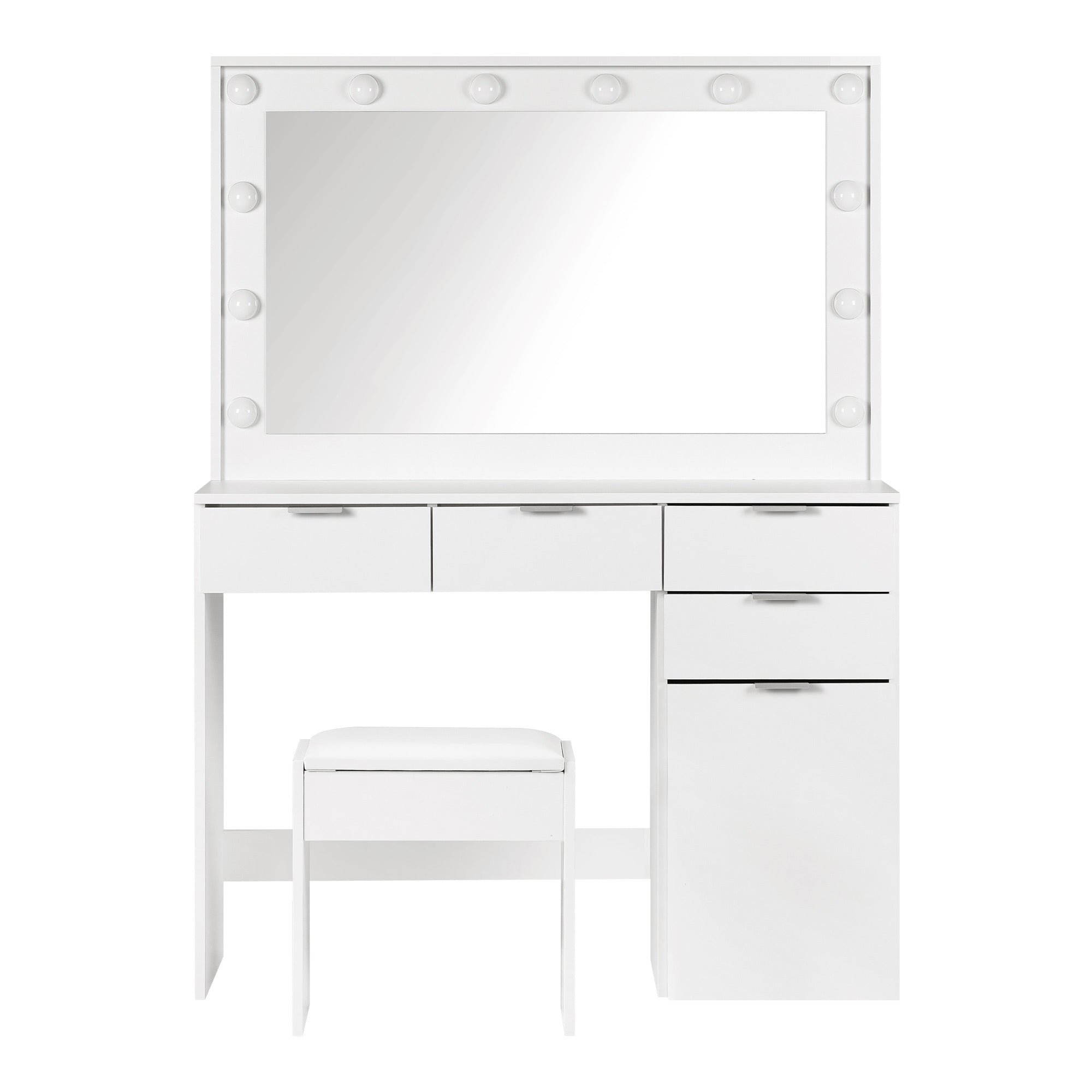 Oikiture Dressing Table Stool Set Makeup Large Mirror Dresser 12 LED Bulbs White - Sunyee