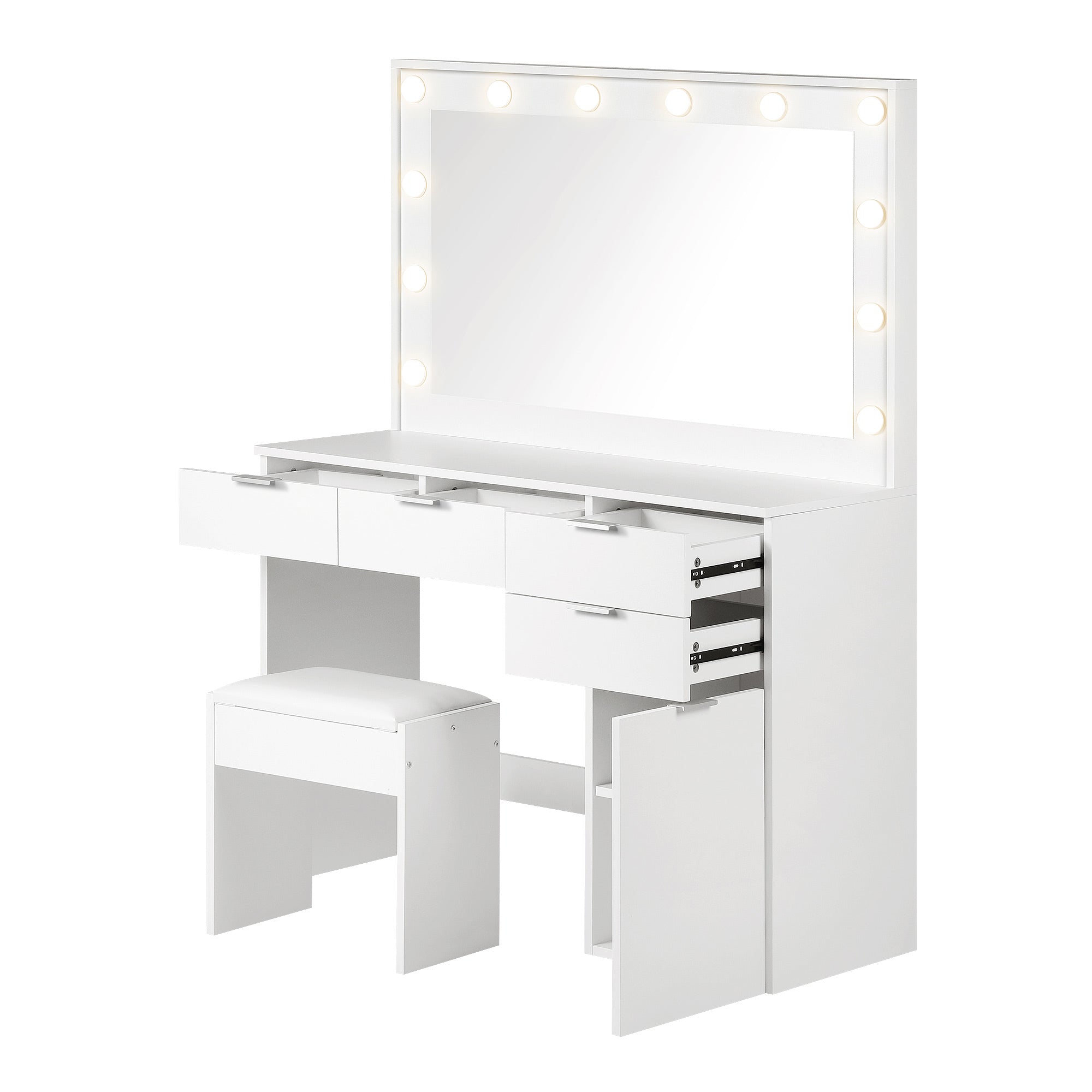 Oikiture Dressing Table Stool Set Makeup Large Mirror Dresser 12 LED Bulbs White - Sunyee