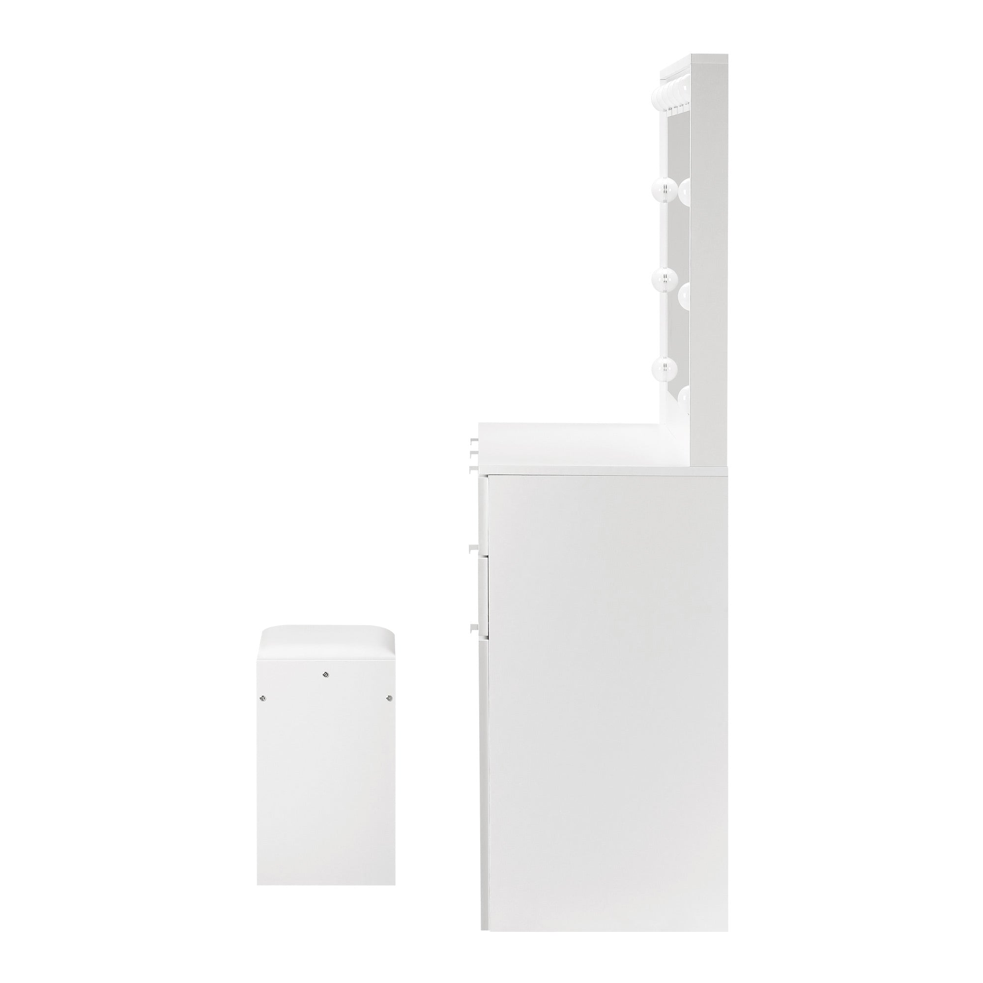 Oikiture Dressing Table Stool Set Makeup Large Mirror Dresser 12 LED Bulbs White - Sunyee