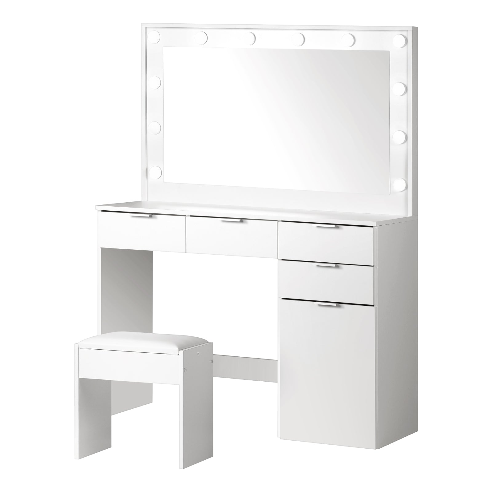 Oikiture Dressing Table Stool Set Makeup Large Mirror Dresser 12 LED Bulbs White - Sunyee