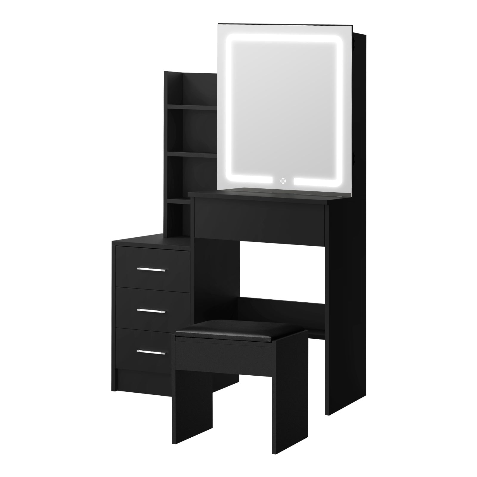 Oikiture Dressing Table Stool Set Makeup Slide Mirror LED Light Vanity Black - Sunyee