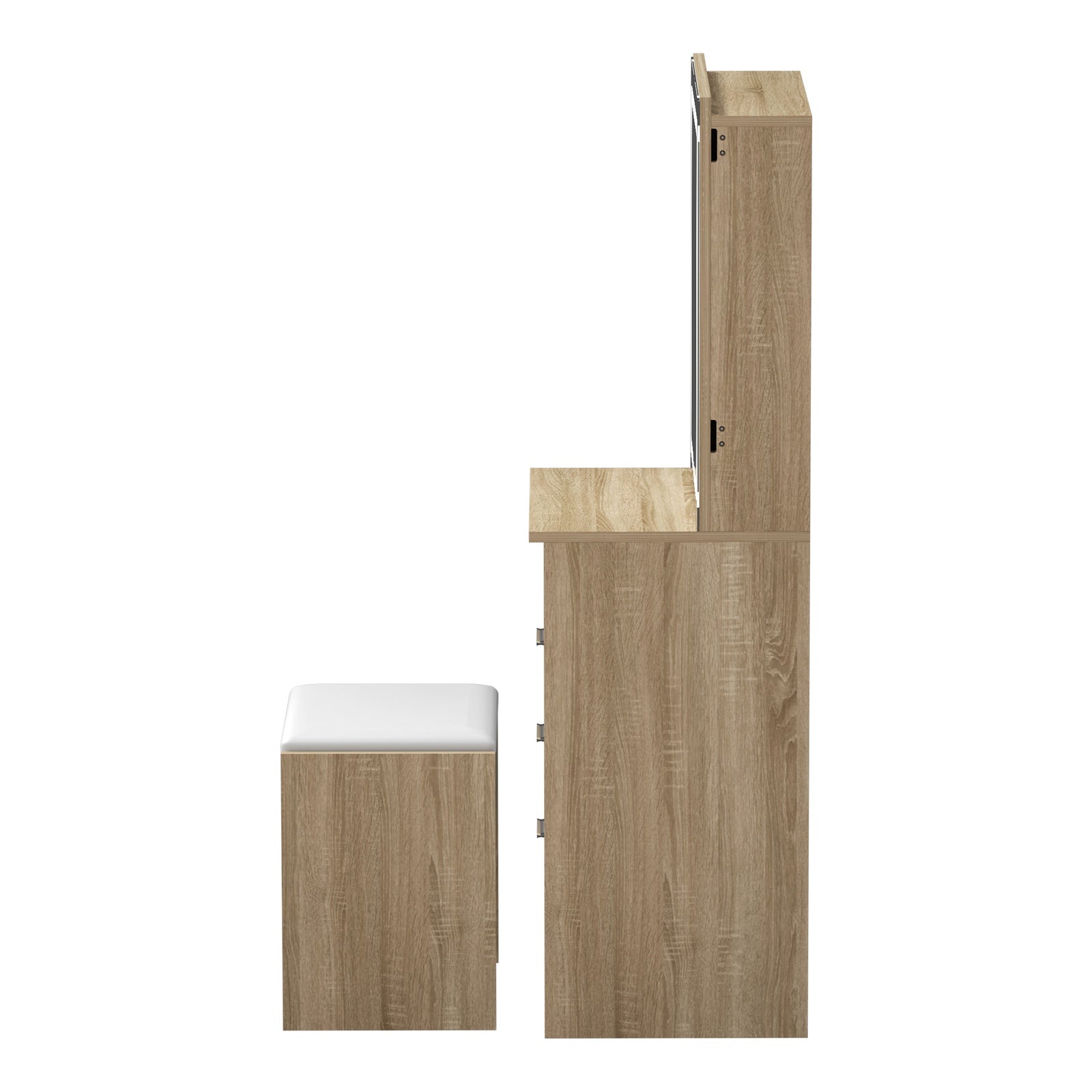 Oikiture Dressing Table Stool Set Makeup Slide Mirror LED Light Vanity Natural - Sunyee