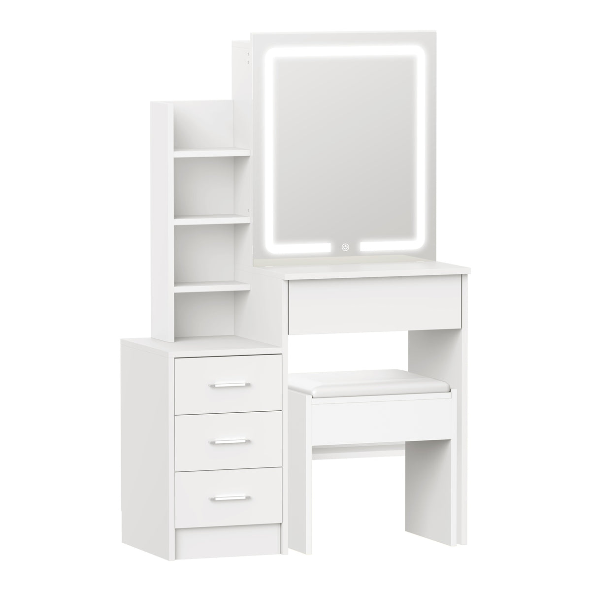 Oikiture Dressing Table Stool Set Makeup Slide Mirror LED Light Vanity White - Sunyee