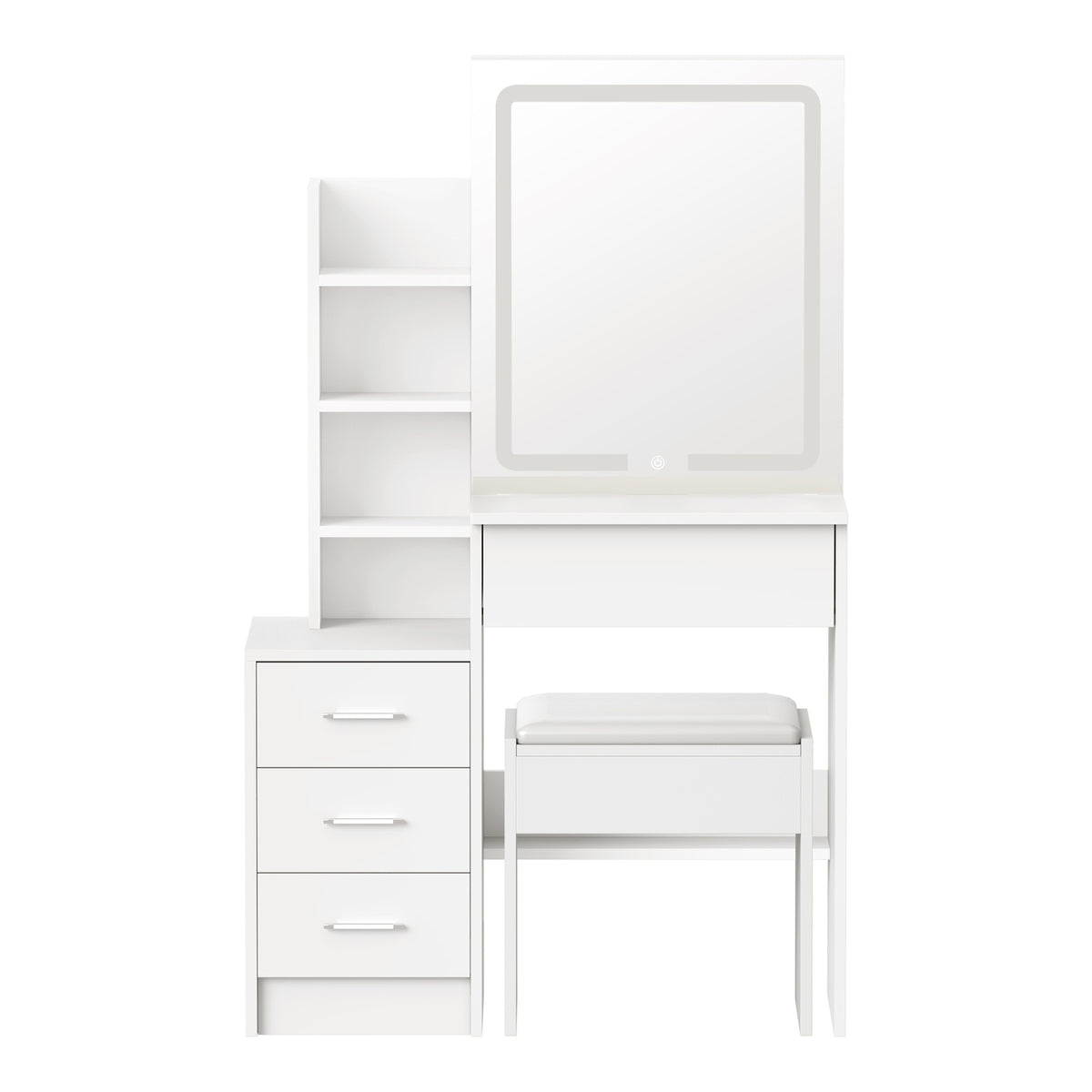 Oikiture Dressing Table Stool Set Makeup Slide Mirror LED Light Vanity White - Sunyee