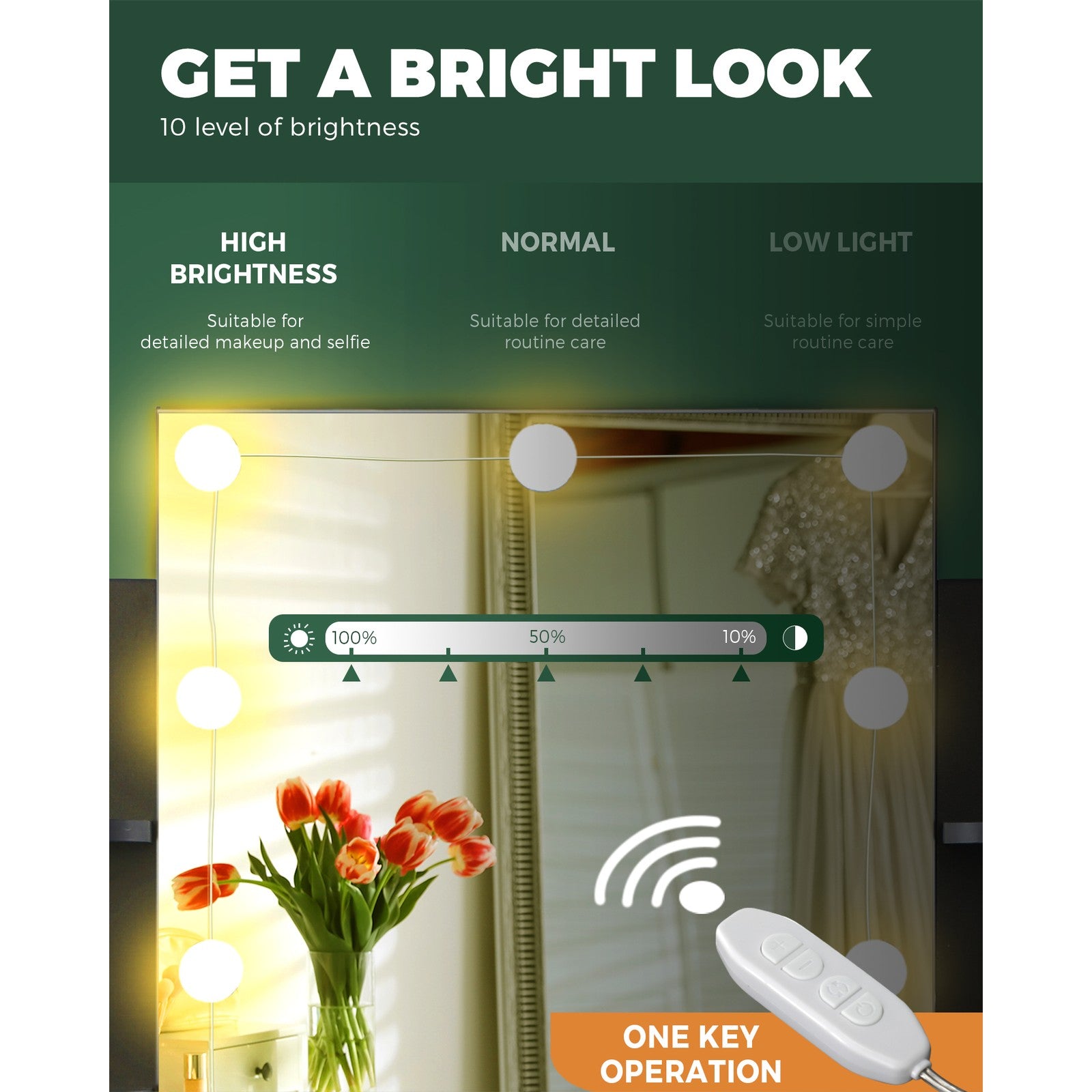 Oikiture Dressing Table Stool Set Makeup Mirror Storage Drawer 10LED Bulbs Black - Sunyee