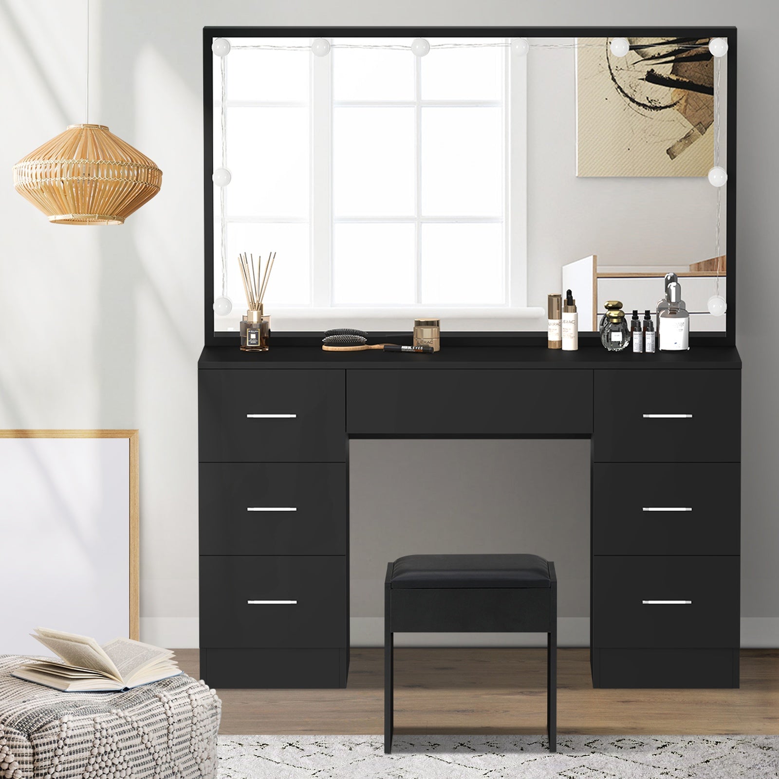 Oikiture Dressing Table Large Makeup Mirror Vanity Desk 10 LED Bulbs - Sunyee