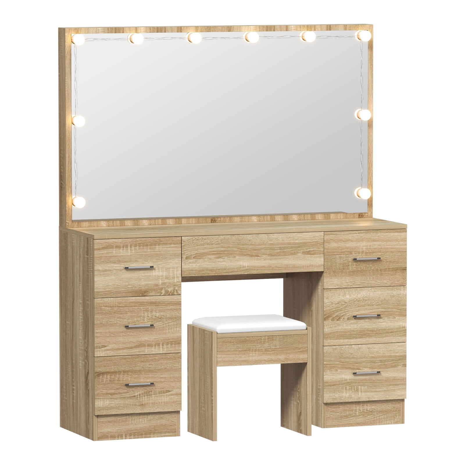 Oikiture Dressing Table Large Makeup Mirror Vanity Desk 10 LED Bulbs Natural - Sunyee