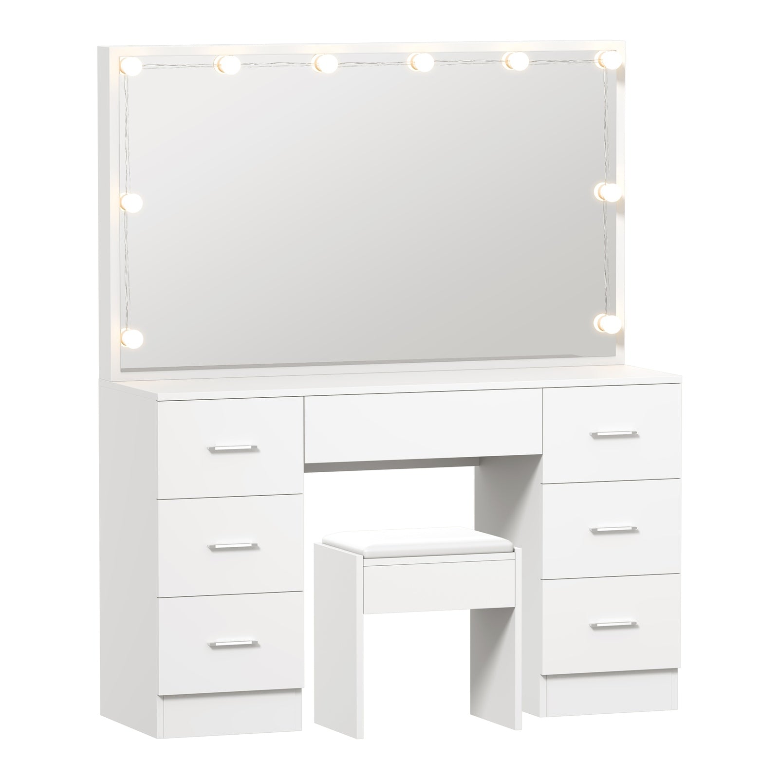 Oikiture Dressing Table Large Makeup Mirror Vanity Desk 10 LED Bulbs White - Sunyee