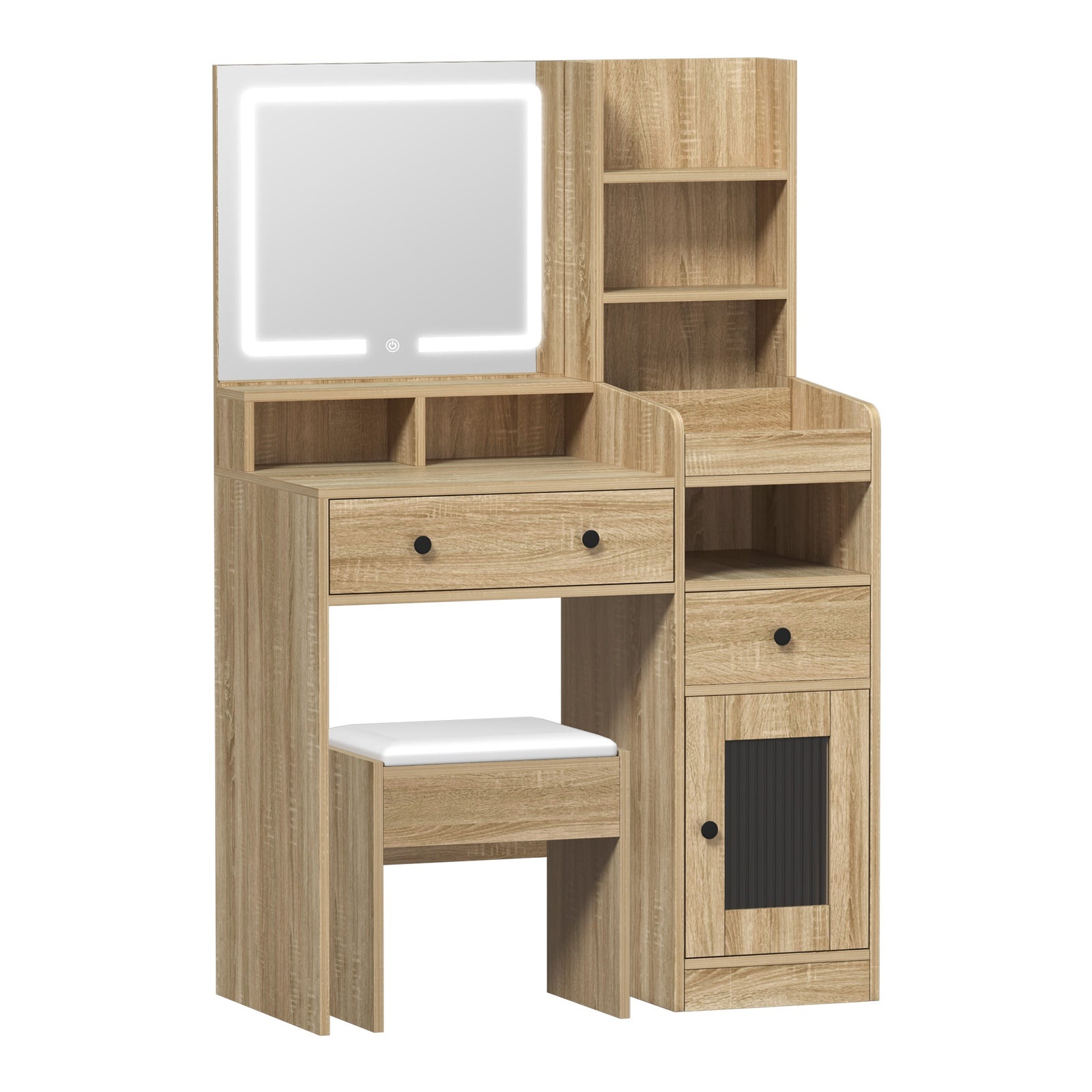 Oikiture Dressing Table Stool Set Makeup Mirror LED Light Vanity Desk Natural - Sunyee