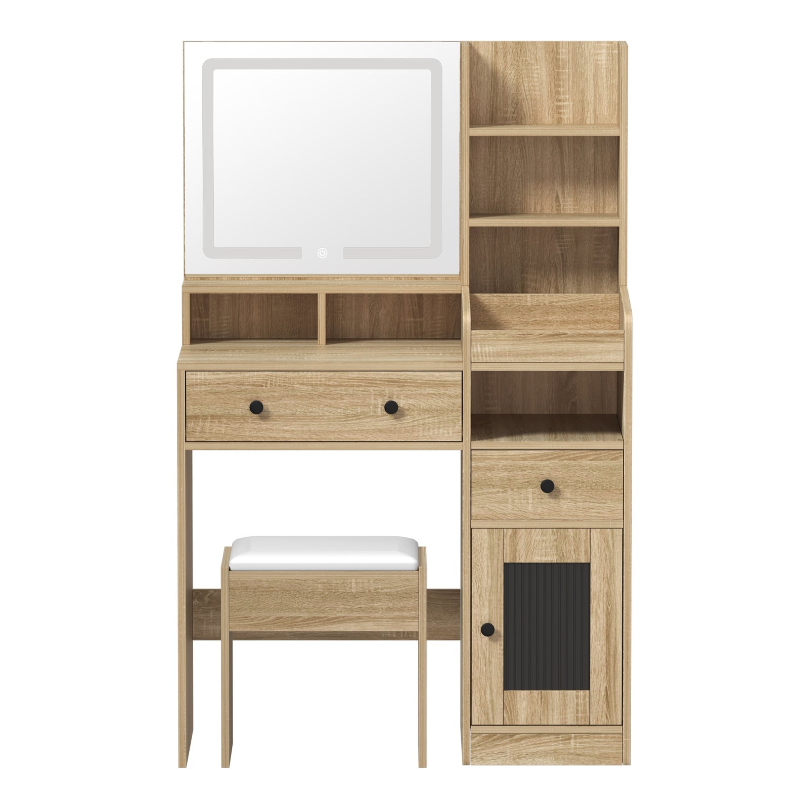 Oikiture Dressing Table Stool Set Makeup Mirror LED Light Vanity Desk Natural - Sunyee