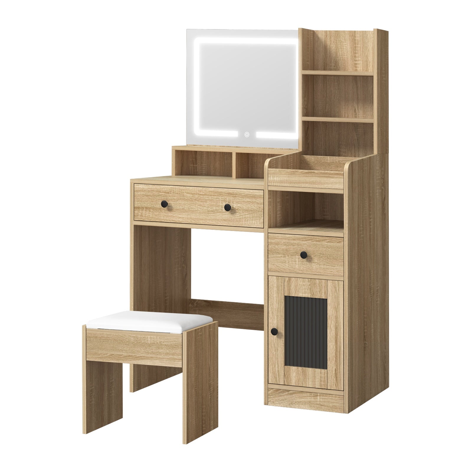 Oikiture Dressing Table Stool Set Makeup Mirror LED Light Vanity Desk Natural - Sunyee