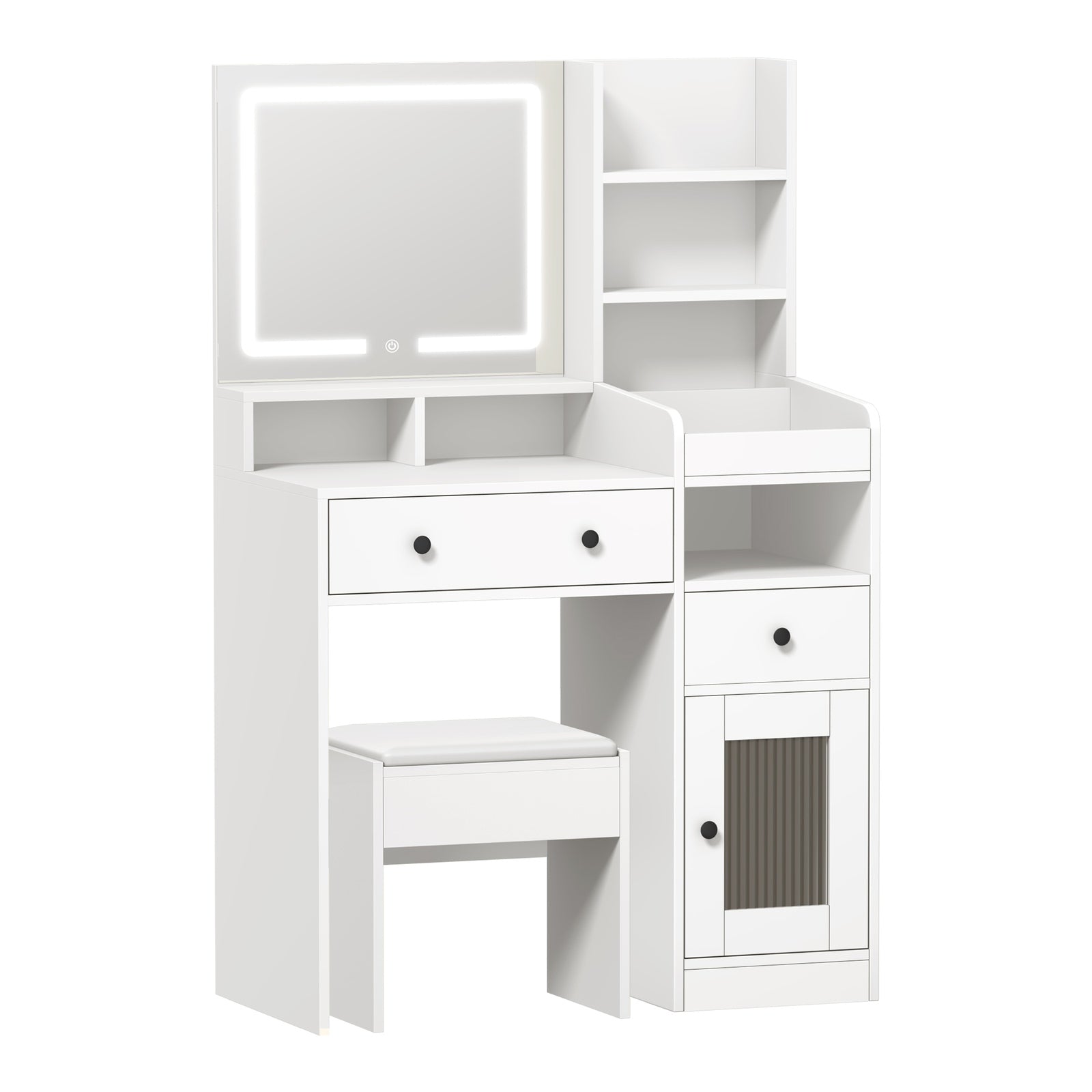 Oikiture Dressing Table Stool Set Makeup Mirror LED Light Vanity Desk White - Sunyee
