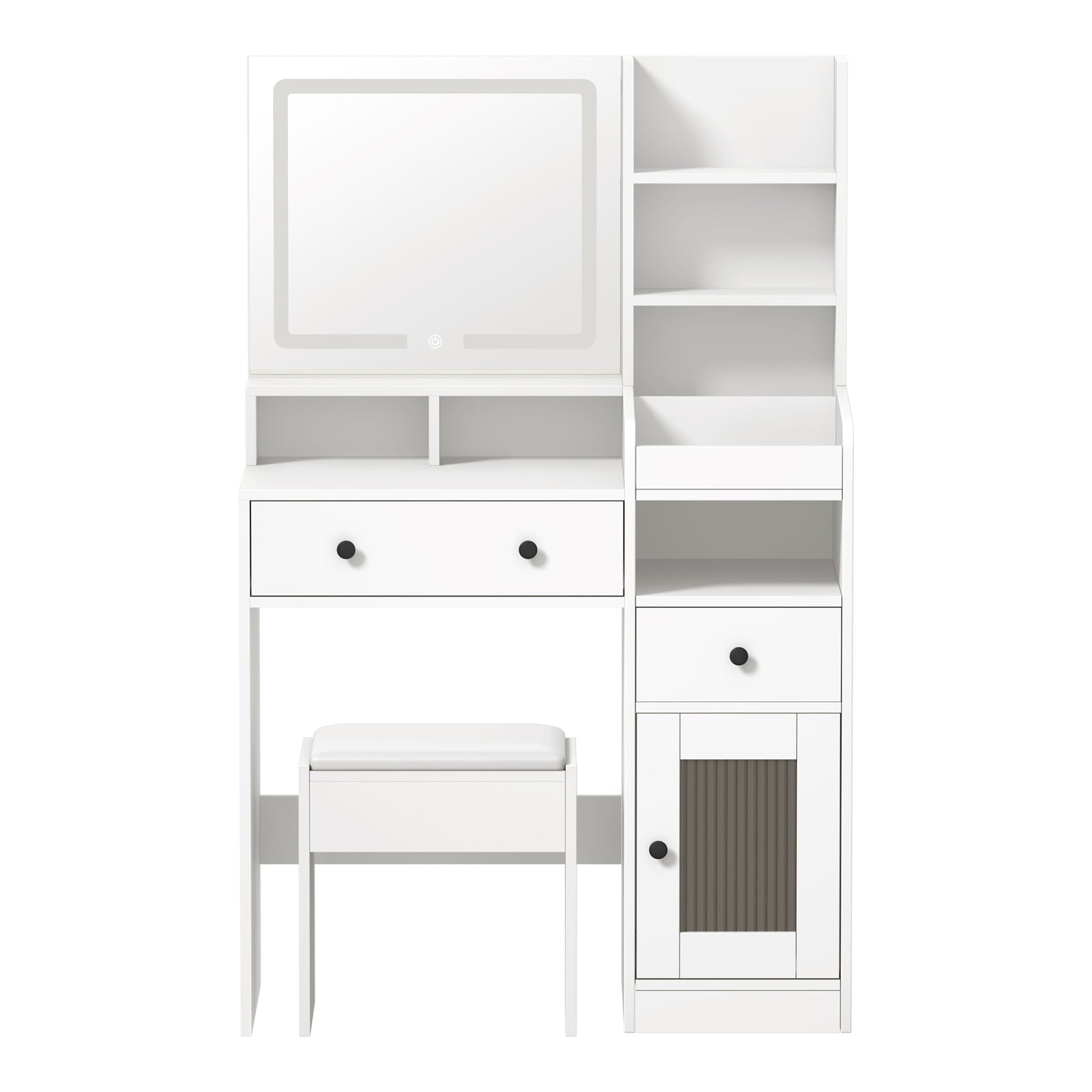 Oikiture Dressing Table Stool Set Makeup Mirror LED Light Vanity Desk White - Sunyee
