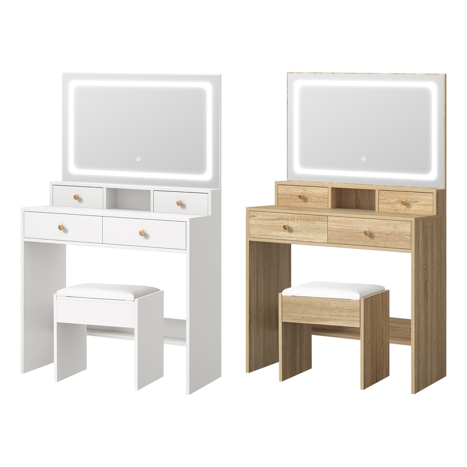 Oikiture Dressing Table Stool Set LED Mirror Vanity Desk with Drawers - Sunyee