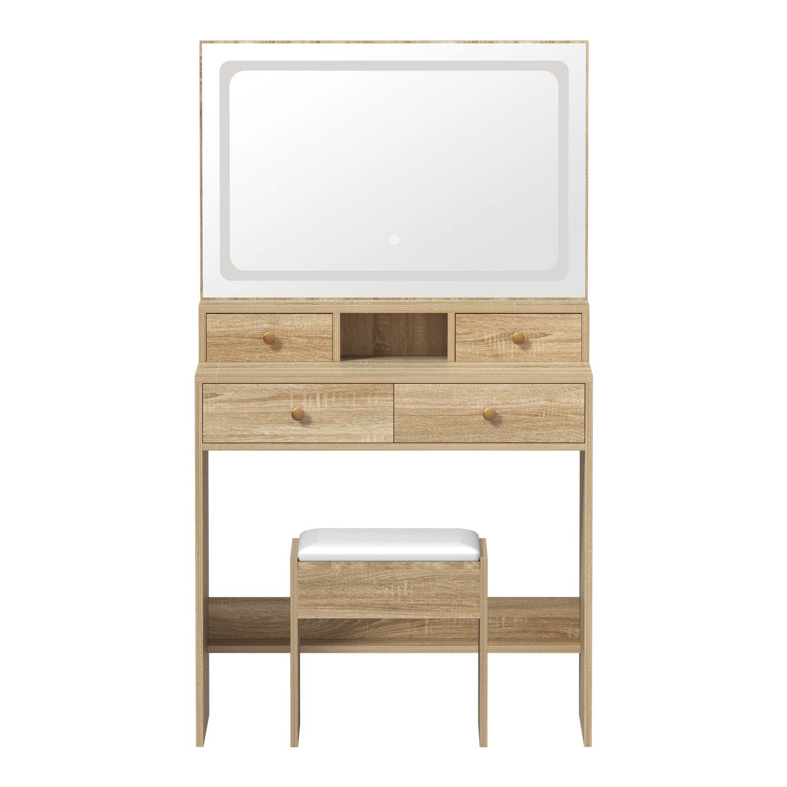 Oikiture Dressing Table Stool Set LED Mirror Vanity Desk with Drawers Natural - Sunyee