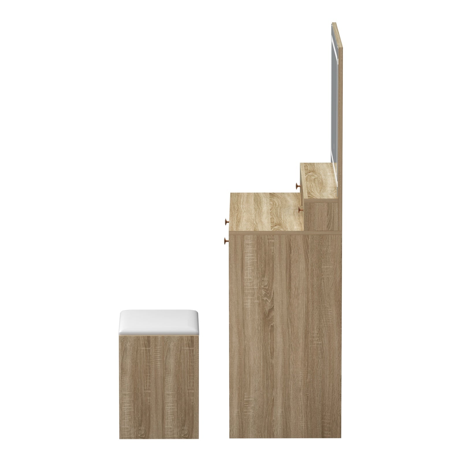 Oikiture Dressing Table Stool Set LED Mirror Vanity Desk with Drawers Natural - Sunyee