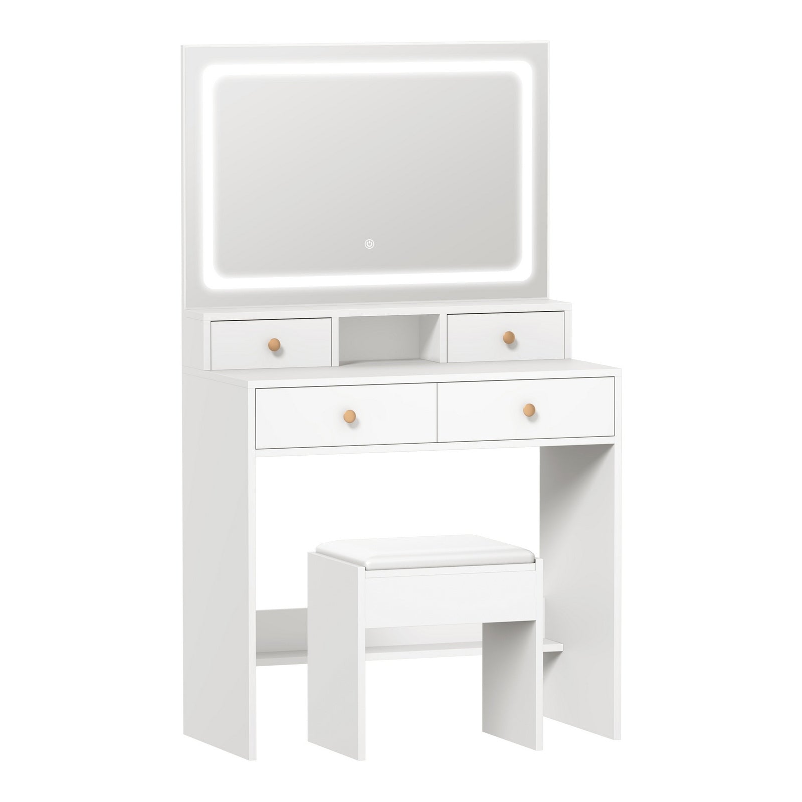 Oikiture Dressing Table Stool Set LED Mirror Vanity Desk with Drawers White - Sunyee