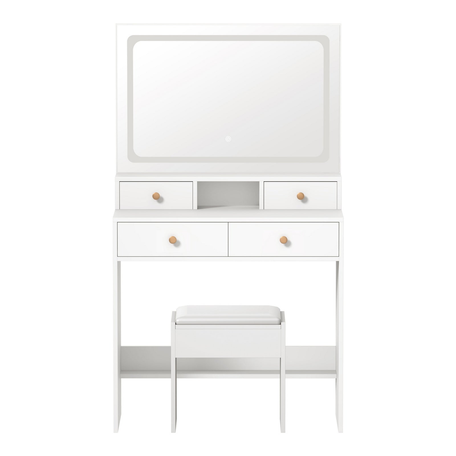 Oikiture Dressing Table Stool Set LED Mirror Vanity Desk with Drawers White - Sunyee