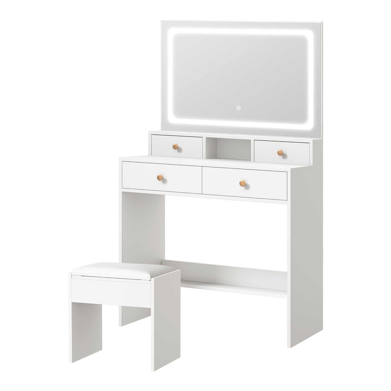 Oikiture Dressing Table Stool Set LED Mirror Vanity Desk with Drawers White - Sunyee