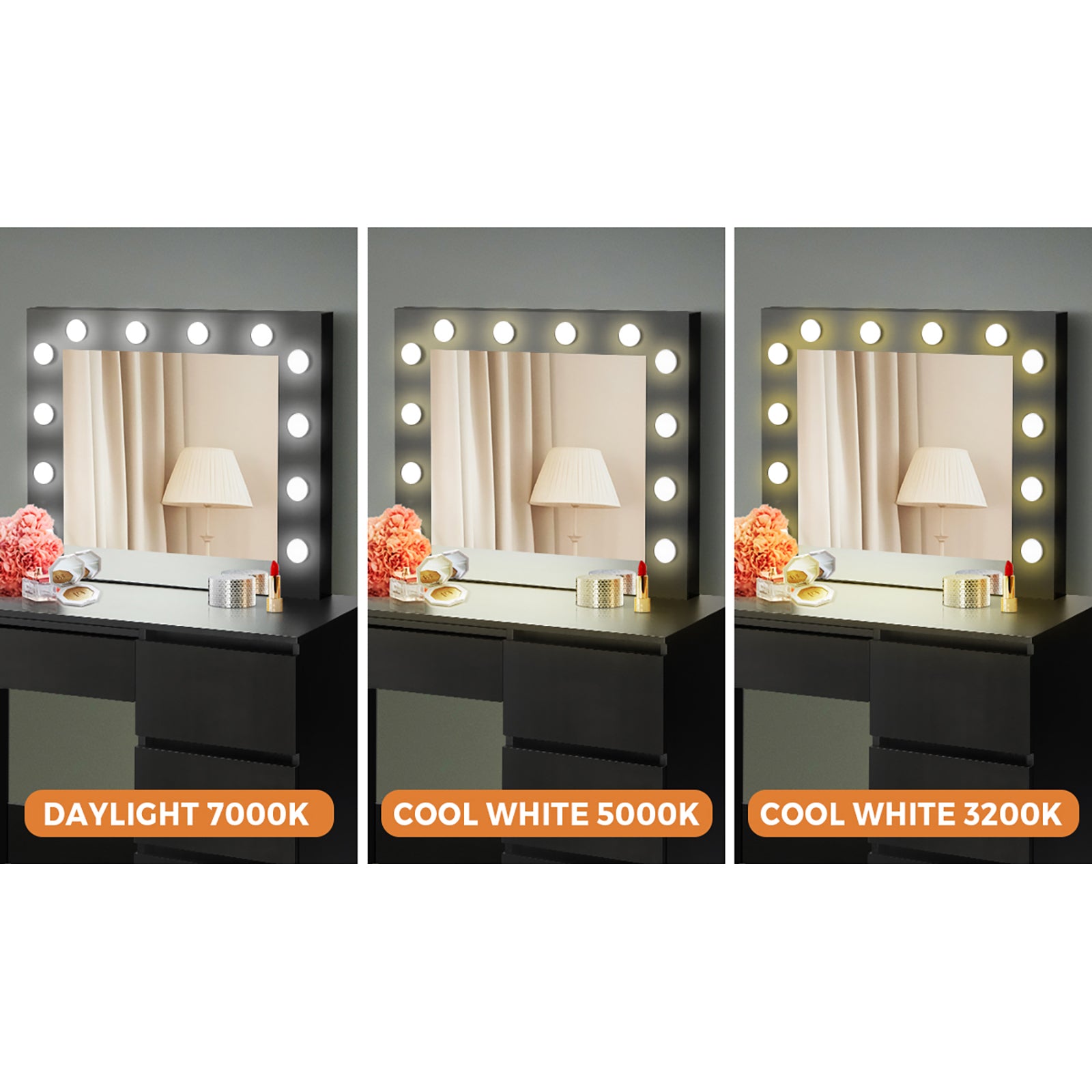 Oikiture Dressing Table Stool Set Makeup Desk Mirror Storage Drawer 12 LED Bulbs - Sunyee