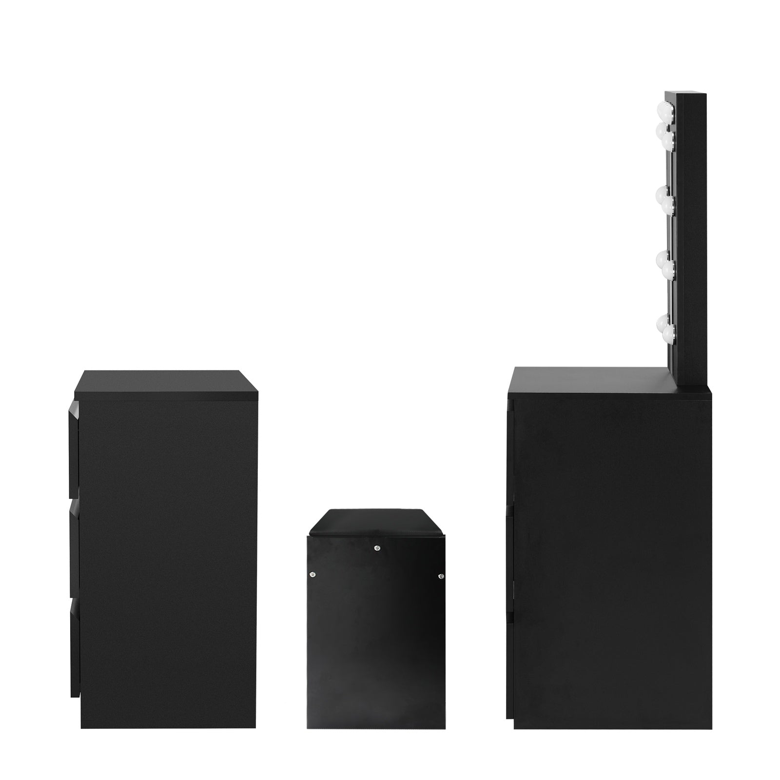 Oikiture Dressing Table Stool Set Makeup Mirror Desk 7 Drawers LED Black - Sunyee