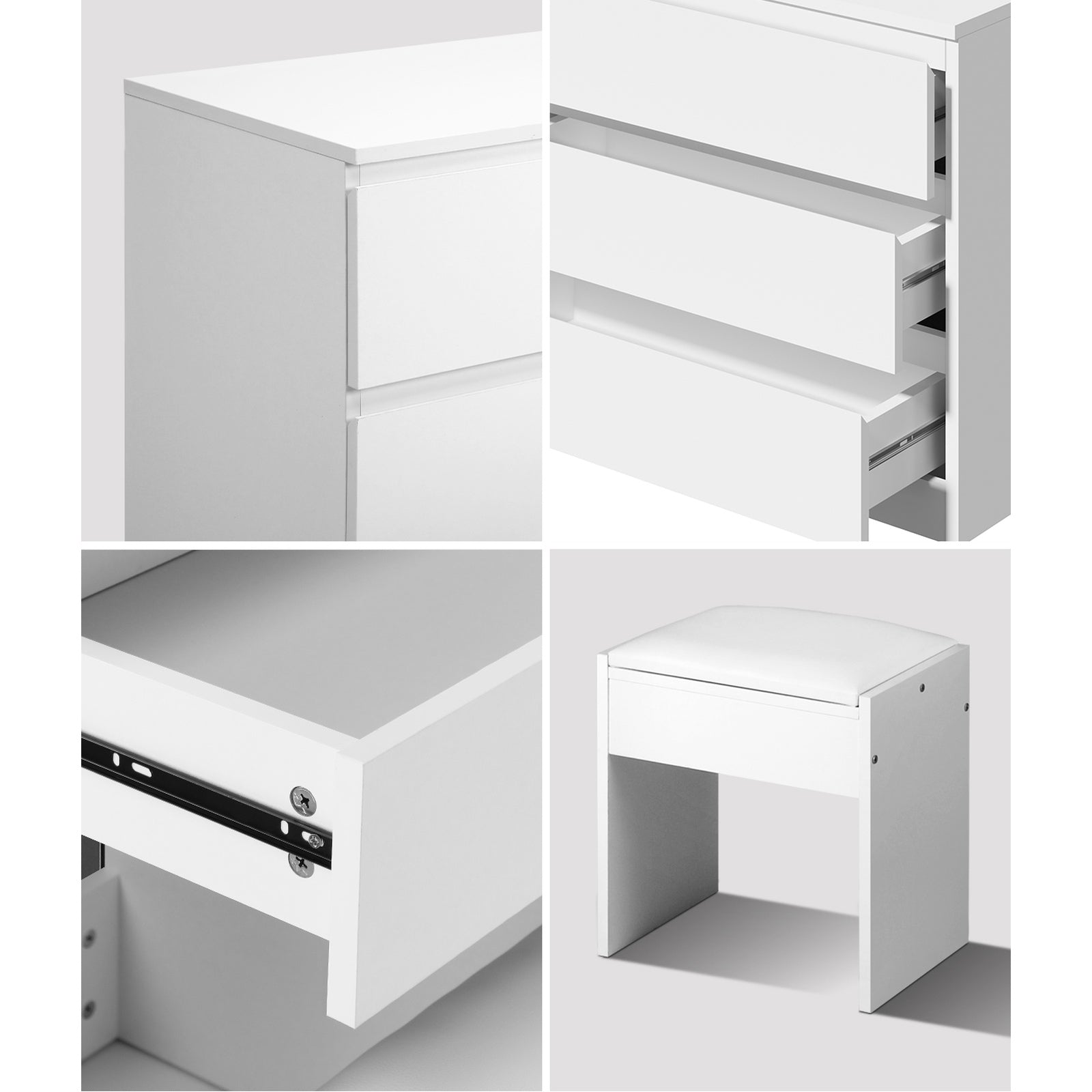 Oikiture Dressing Table Stool Set Makeup Mirror Desk 7 Drawers LED White - Sunyee